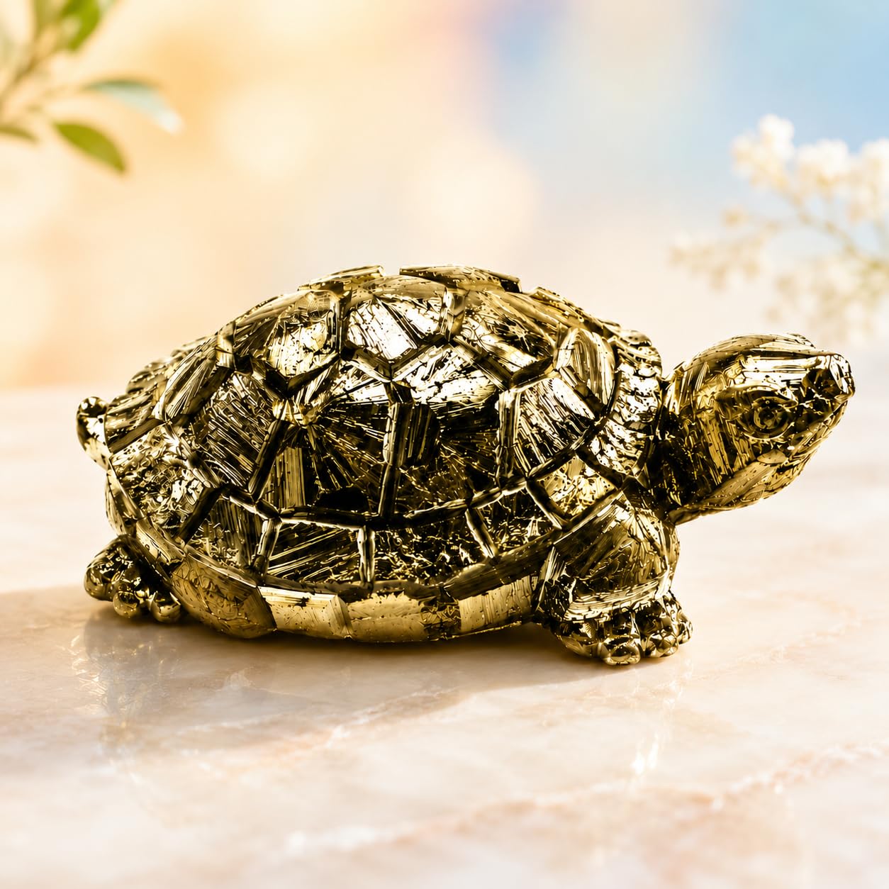 HOPE & JOY Pyrite Turtle for Vastu & Feng Shui, Golden Pyrite Tortoise Showpiece for Home Office Desk, Natural Crystal Turtle Figurine for Positive Energy, Wealth Symbol, Spiritual Decor & Gift-image-48