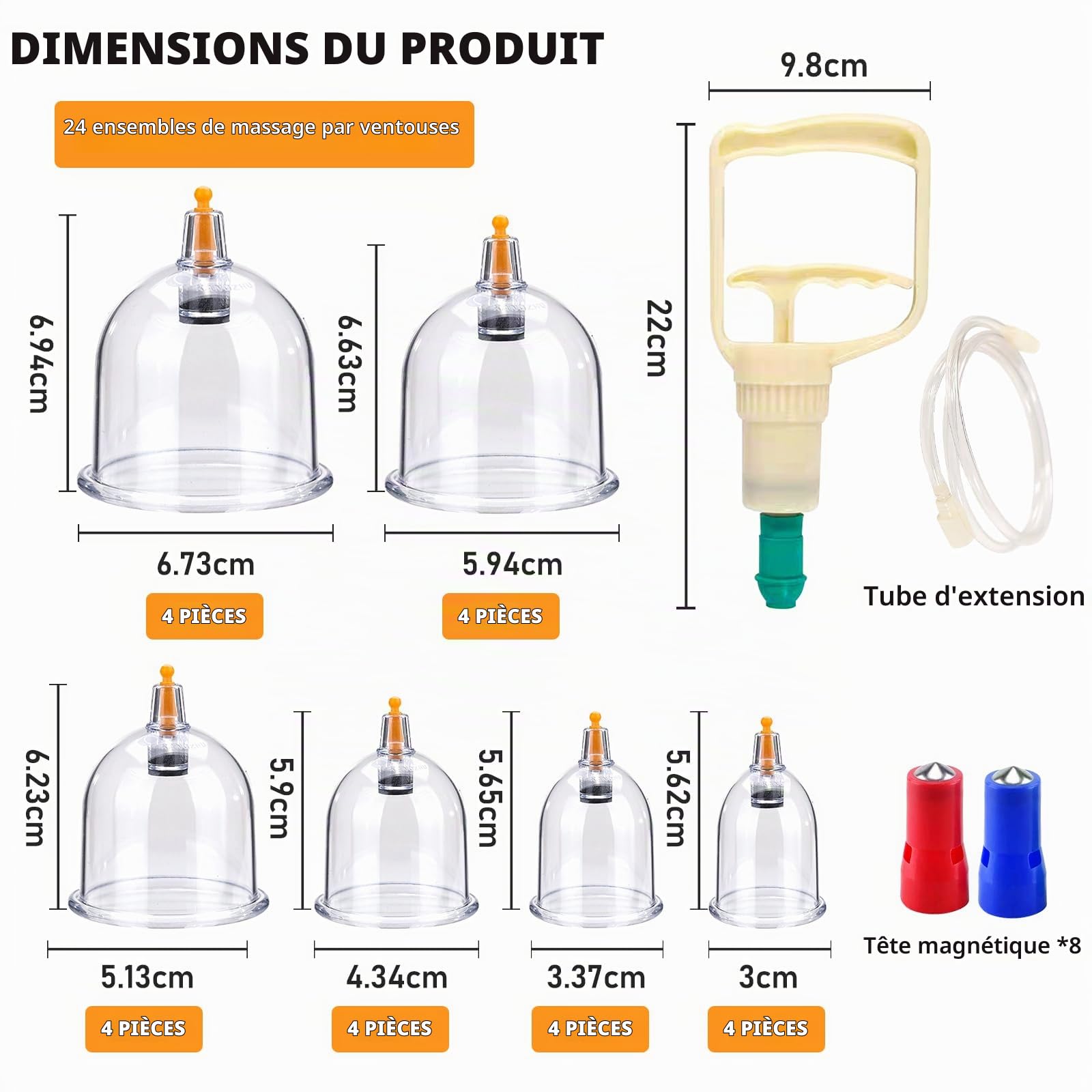 Ensemble De Thérapie Par Ventouses,24 Pièces Ventouses Chinoises,Ventouses Biomagnétiques,Set D'Aspiration Cupping Acupuncture,Pour Thérapie Corporelle,Soulager Douleurs Fatigue