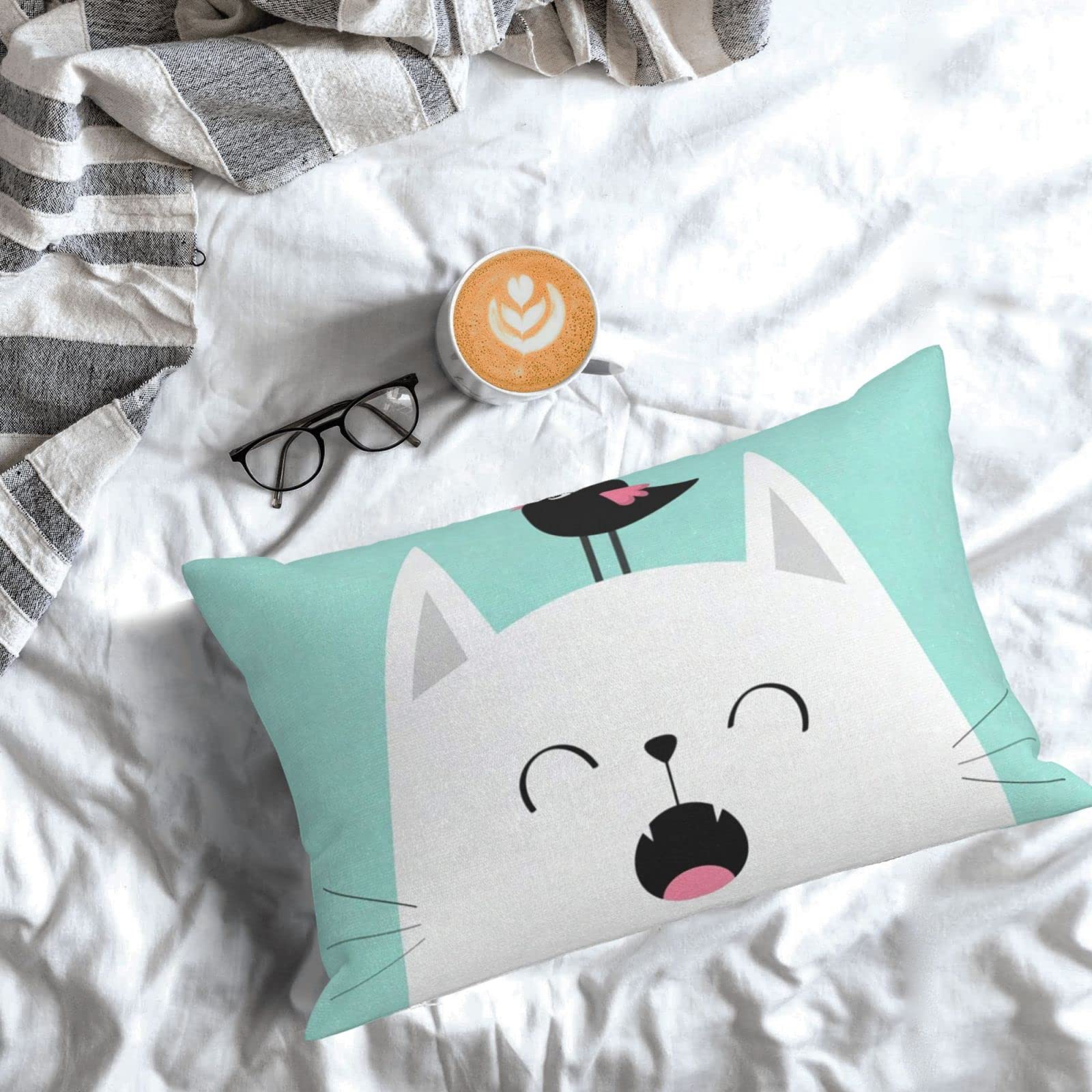 Amazon｜枕カバー ピローケース 猫柄 ネコ柄 動物柄 ブルー (2