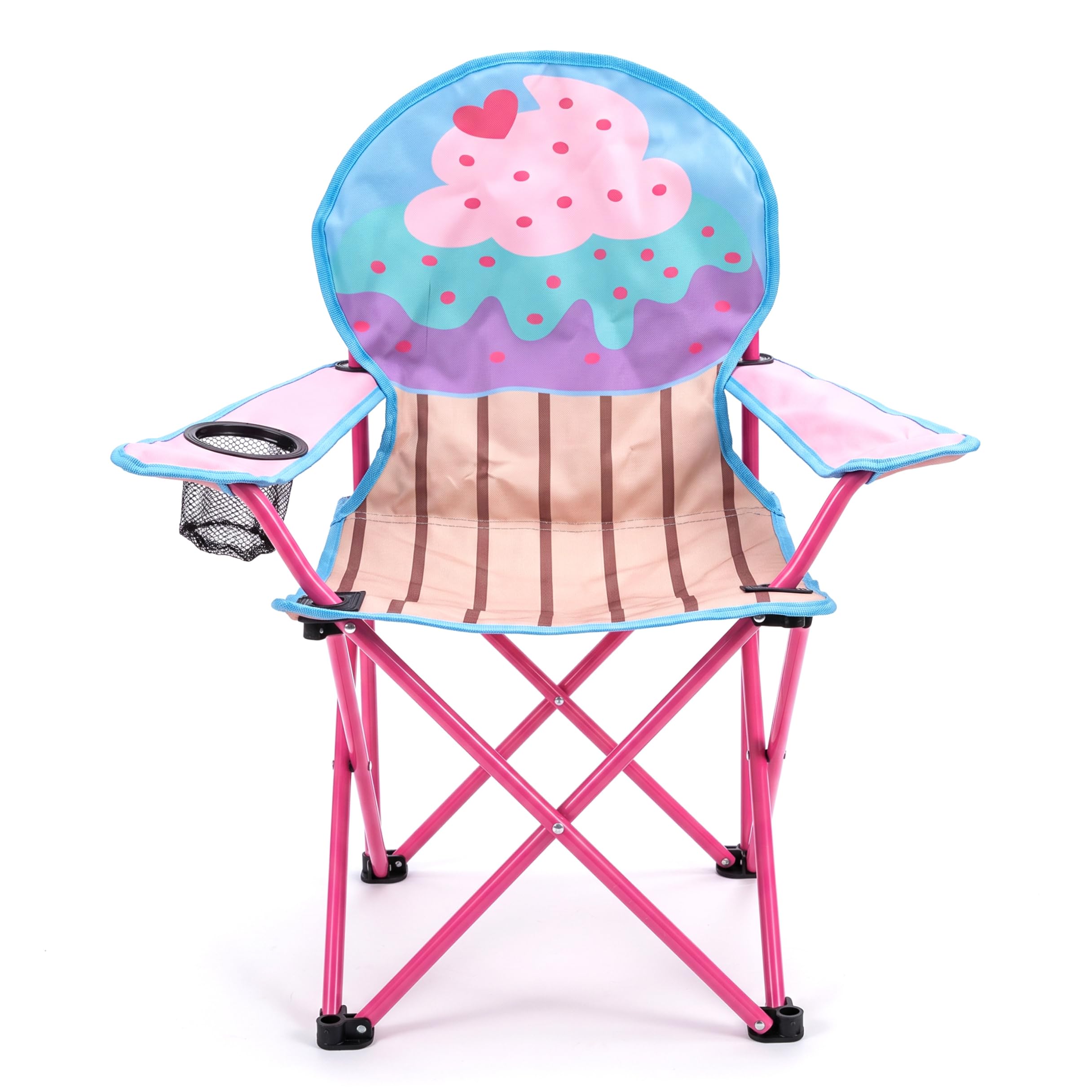 Silla de camping para niños | Silla de campamento para niños, tela Oxford 600D plegable para acampar, sillas portátiles para exteriores con patrón de helado y pastel para pequeños con portavaso