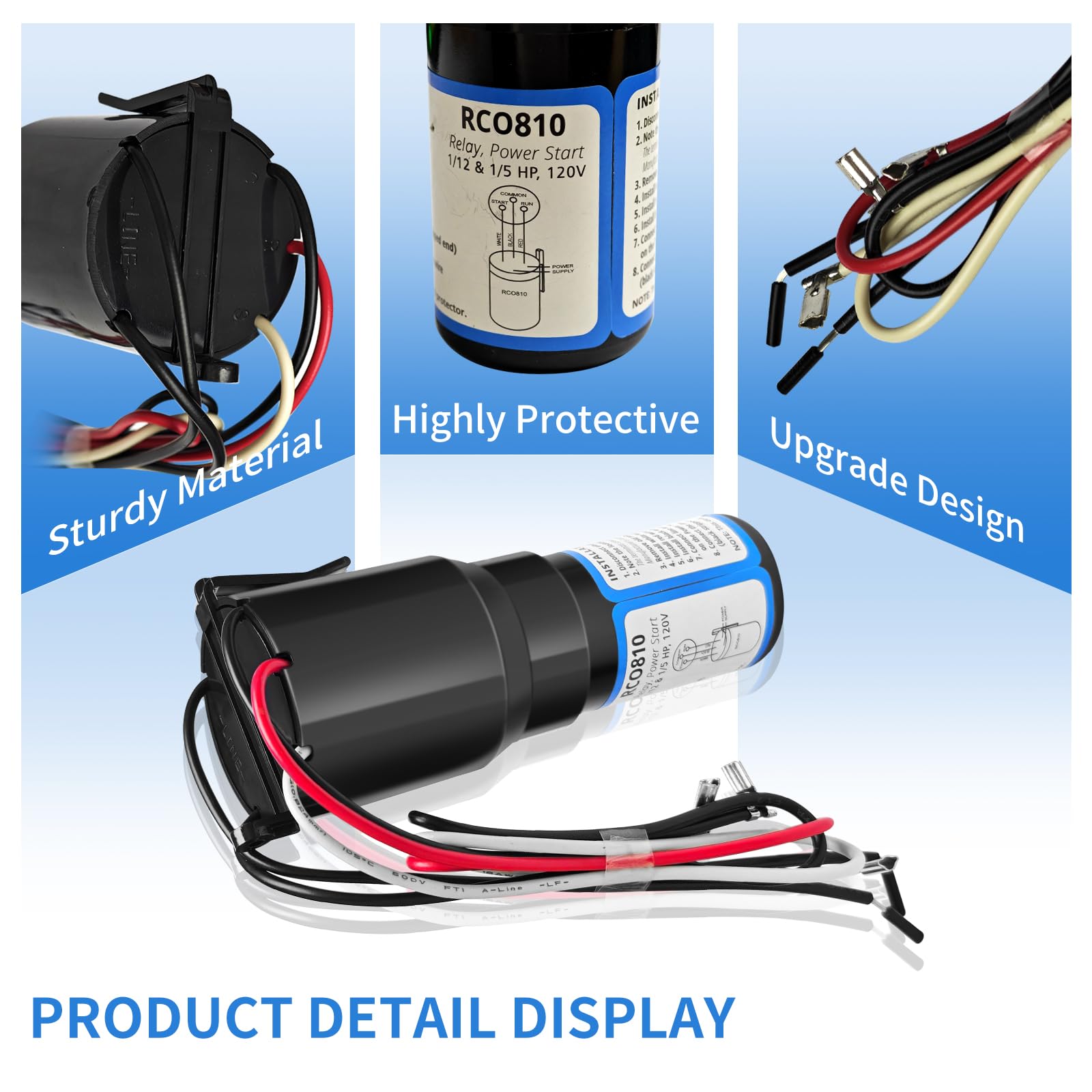 Lot de 3 kits de démarrage 3 en 1 RCO810 pour compresseur de congélateur Supco RCO810 1/12 1/5 HP 110-125 VAC Remplace TJ90RCO810 AP4503019 ERP810 HS8 HS810 RC100