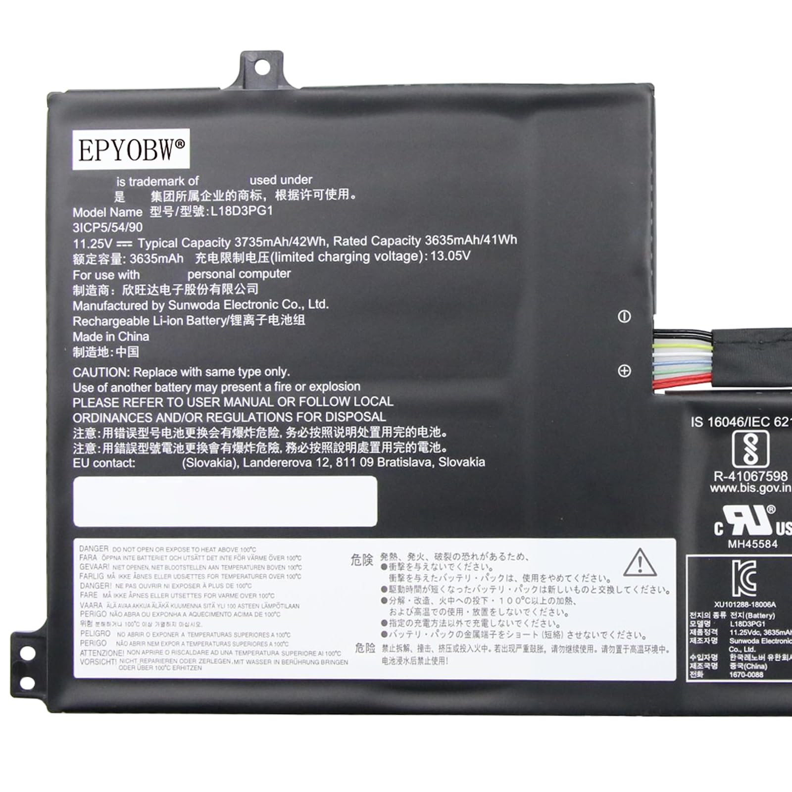 Amazon.com: EPYOBW L18D3PG1 Laptop Battery 42Wh Compatible with