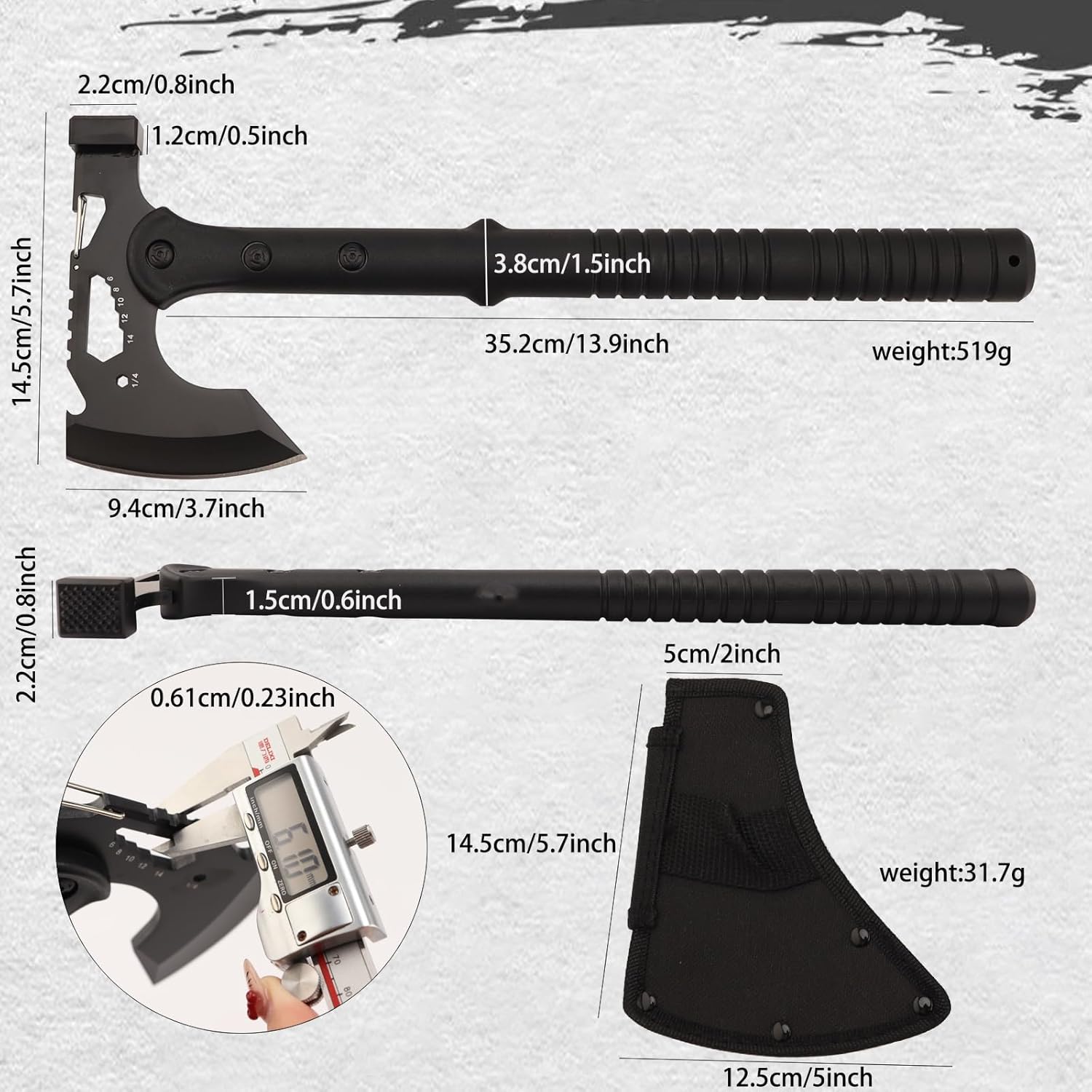 Tactical Hatchet,Black Stainless Steel Camping Hatchet Axe with Nylon Sheath,Black Tomahawk with Bottle Opener,Hex Wrenches,Tactical Tomahawk Axe Hammer for Outdoor Splitting Wood,Hunting Survival