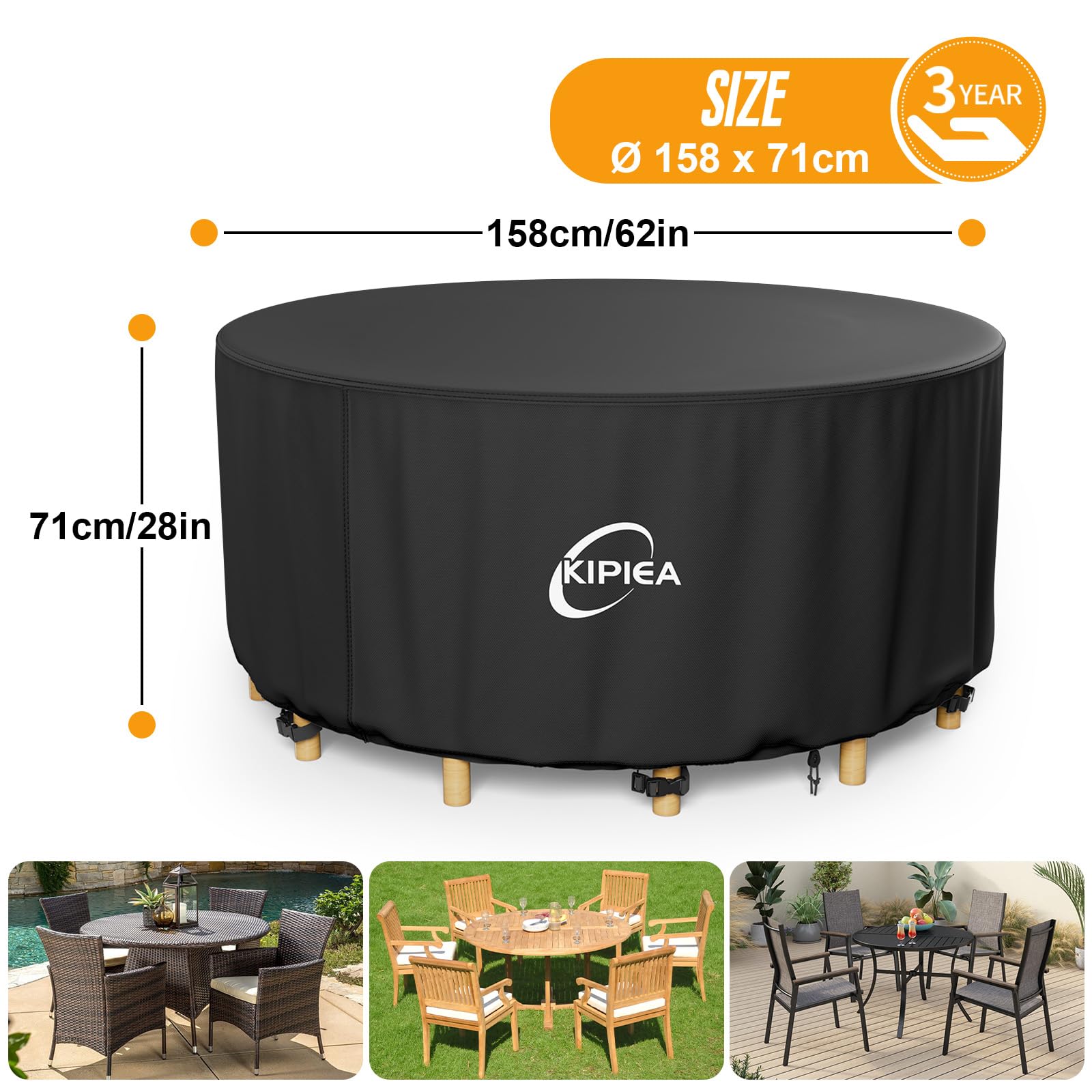 Kipiea Garden Furniture Covers Round, Waterproof Outdoor Table Cover Windproof - Image 2