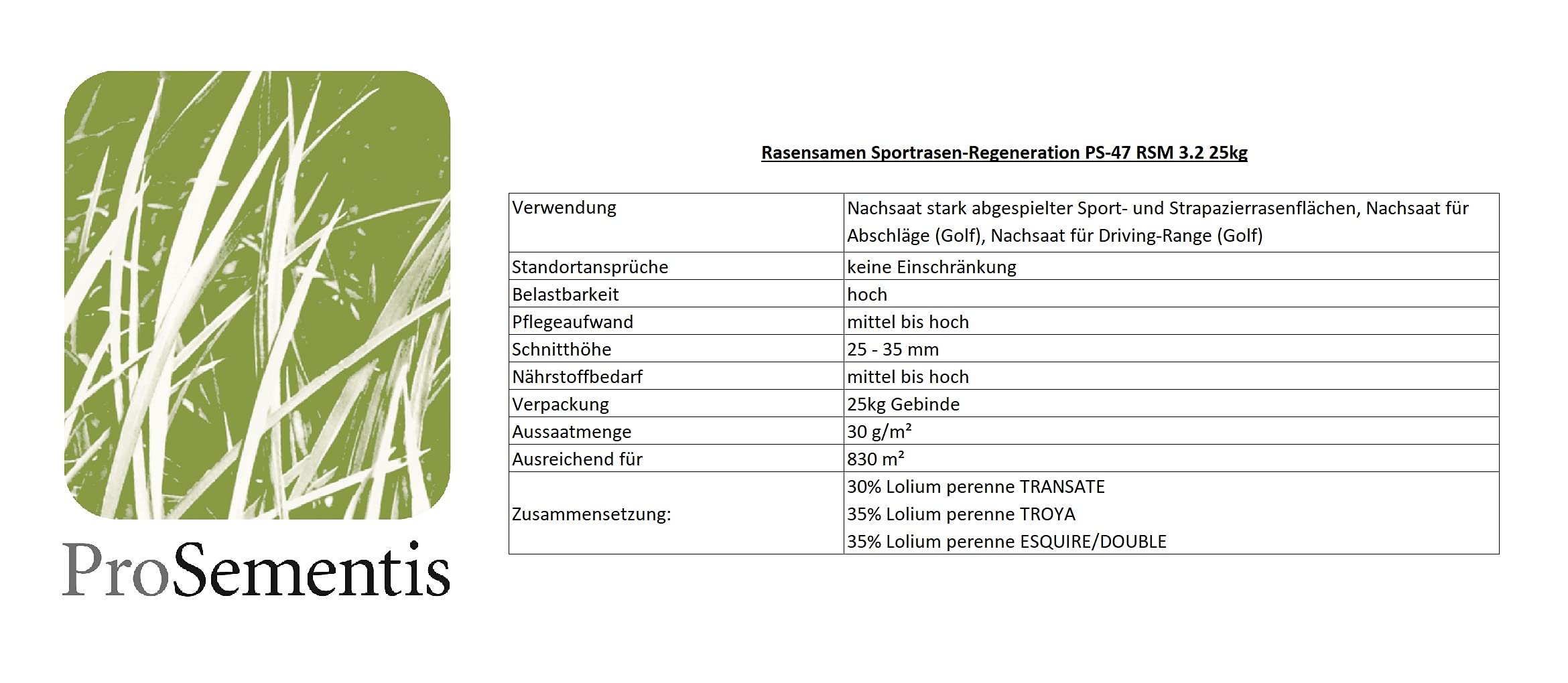 Rasen Nachsaat Sportrasen Regenrationsmischung RSM 3.2 PS-47 25kg