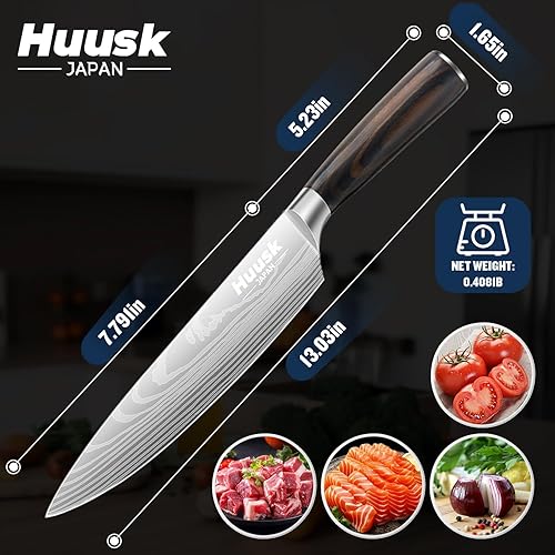 Miniatura 6 de Huusk Cuchillo de chef de 8 pulgadas, cuchillo gyuto de acero japonés, cuchillos de cocina ultra afilados con mango ergonómico, regalos para mujeres