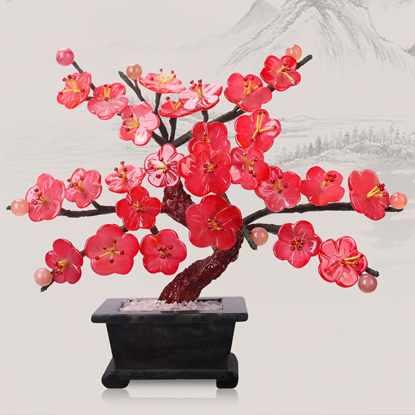Amazon｜人工盆栽 風水翡翠梅の木翡翠彫刻クリエイティブ幸運の木盆栽