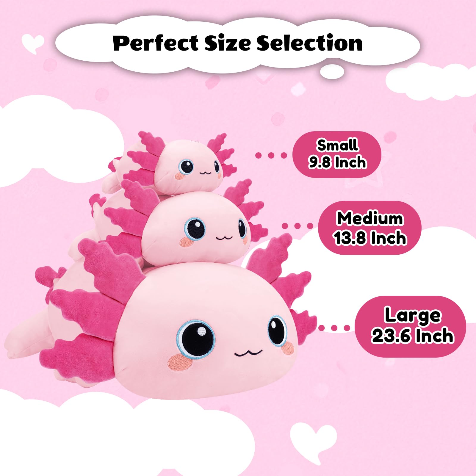 SQEQE Maskotka Axolotl, Kawaii pluszowa zabawka o wadze, miękka pluszowa zabawka jako prezent dla dzieci i dorosłych, 60 cm