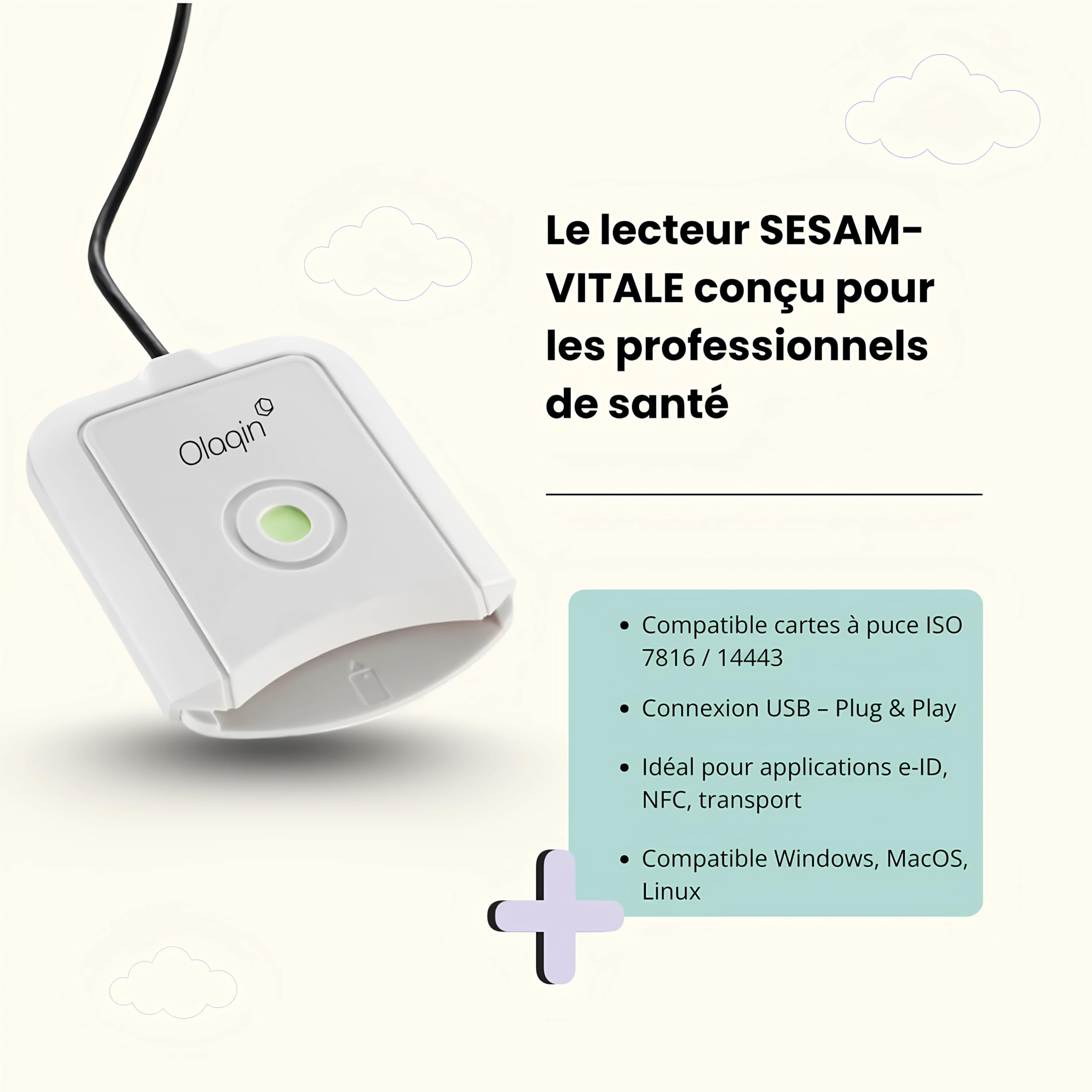 Lecteur de Carte Vitale Monofente Fixe LITEO Plug and Play USB A