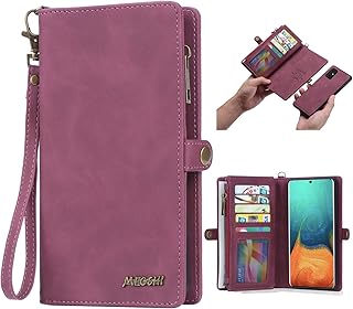 Simicoo Samsung A51 4G Flip Leather Wallet Detachable Case Card Slots Holder Zipper Purse Magnetic Cover Hand Strap Cash Pocket Pouch Wallet for Samsung A51 4G (RED)