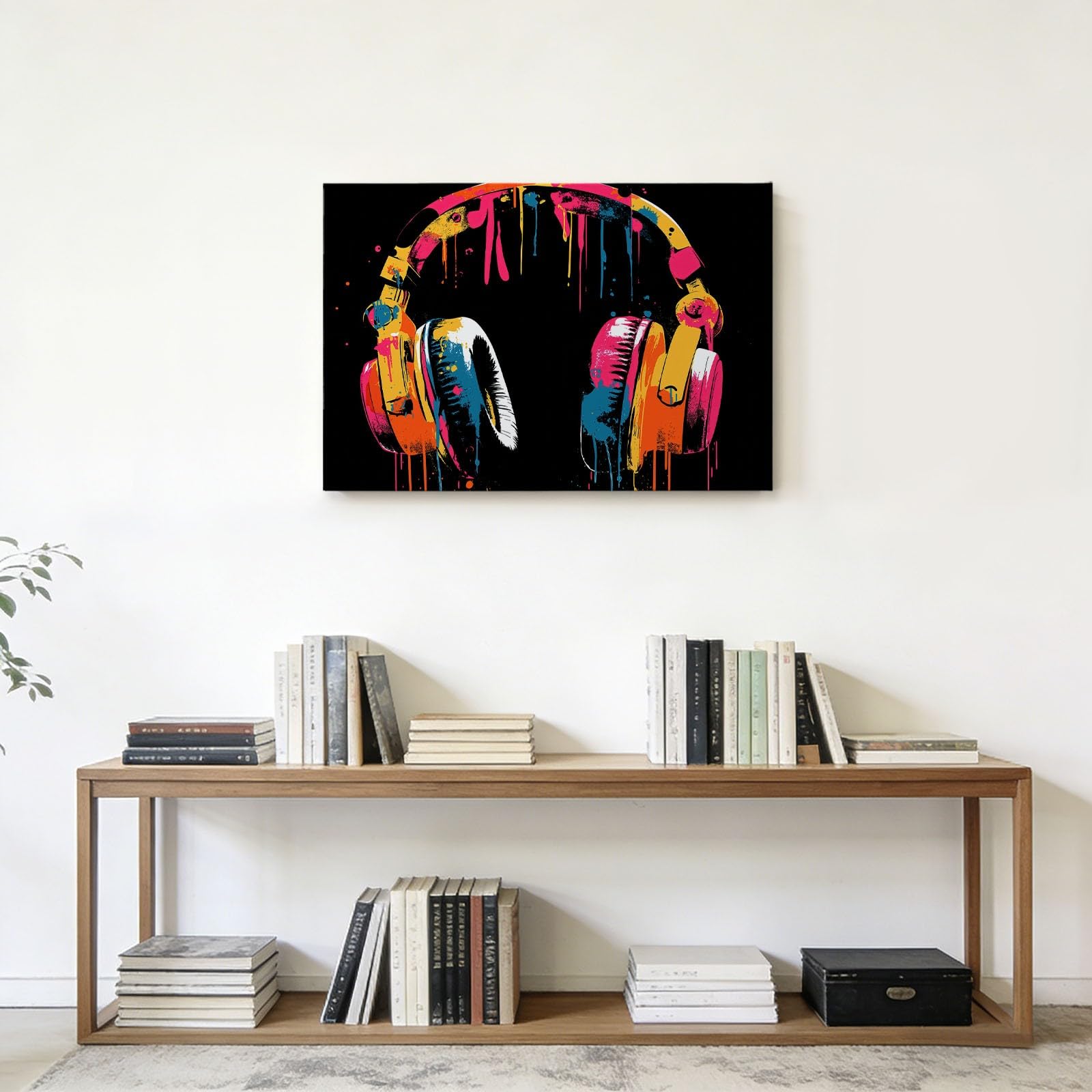 XXL Grand Tableau sur Toile avec Cadre Gaming Graffiti Art Casque, Impression Murale Décoration Salon Bureau Restaurant – Image sur Toile Moderne 120x80 cm
