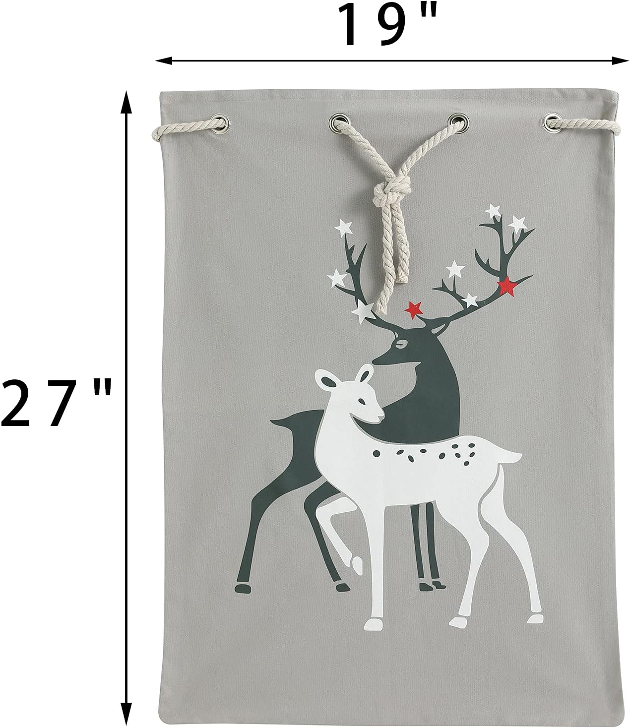THOVSMOON Christmas Bag Santa Sack with Drawstring Reindeer Red Express Delivery Design Gift Bag Xmas Presents Large Size 19"x27" (Grey Reindeer)