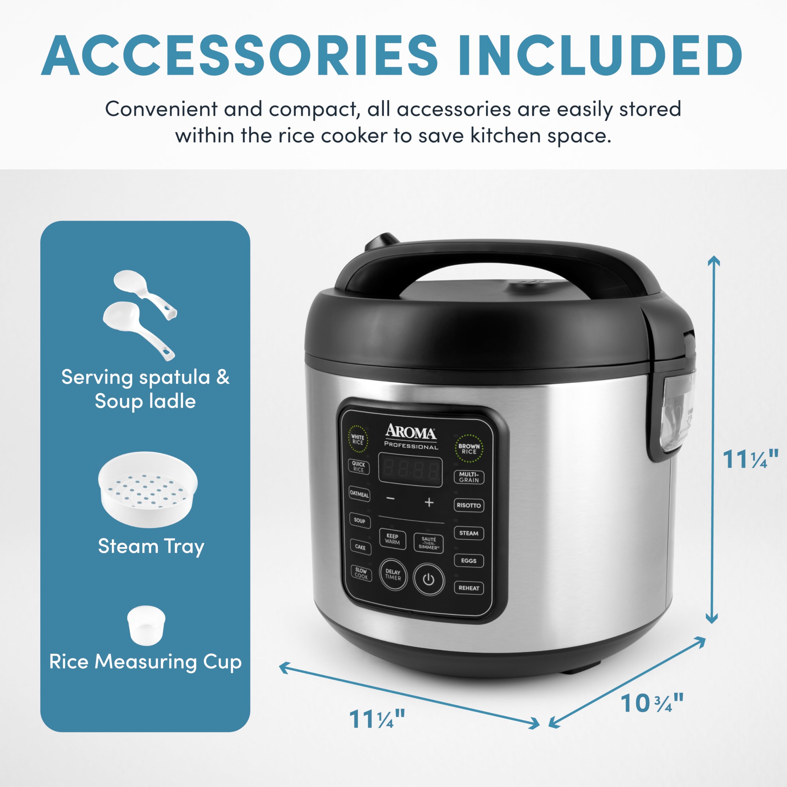 Aroma Housewares ARC-5200SB 2O2O - Olla de arroz y granos, salteado, cocción lenta, vapor, guiso, avena, risotto, sopa, 20 tazas, 10 tazas sin cocinar, acero inoxidable