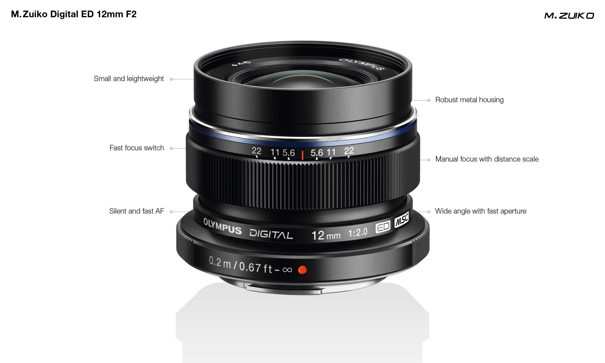 Olympus M.Zuiko Digital ED 12 mm F2.0 Lens, Fast Fixed Focal