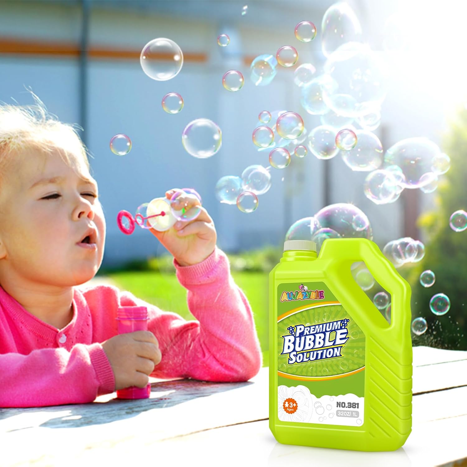 Aujazyble Bubble Solution Refills 32OZ | Giant Bubbles Refill Solution | Bubbles Bulk for Bubble Machine, Bubble Gun, Bubble Wands, Bubble Mower | Bubbles for Kids in Summer Celebrations Party Favor