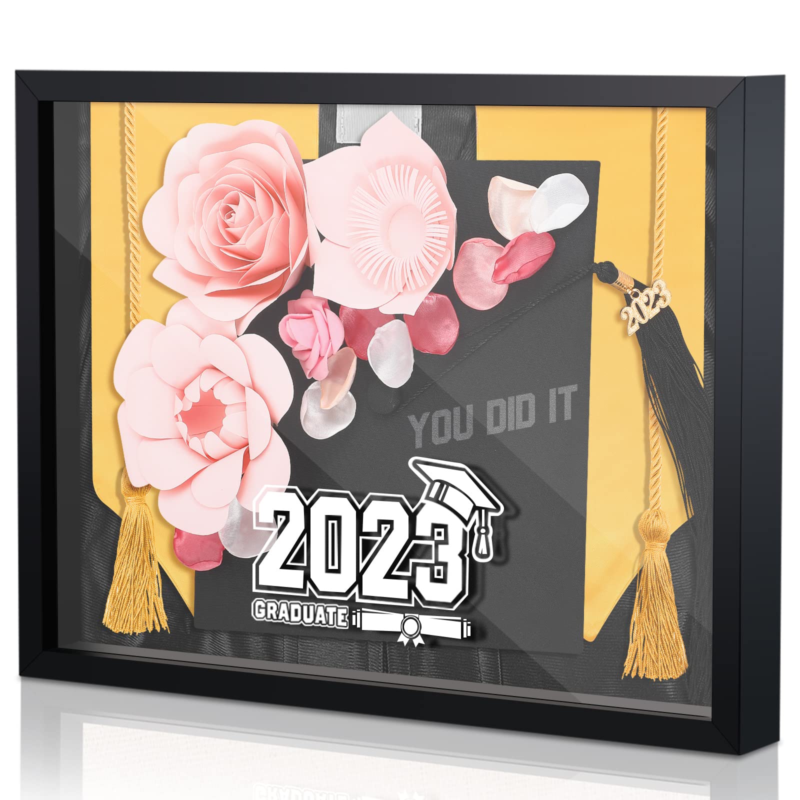 Graduation Shadow Box Frame 11.8 x 15.8 Inch Black Shadow Box Display Case Graduation Picture Frame Graduation Memories Frame Tabletop or Wall Mount for Tassel Diploma Sash Flowers Grad Keepsake Gifts
