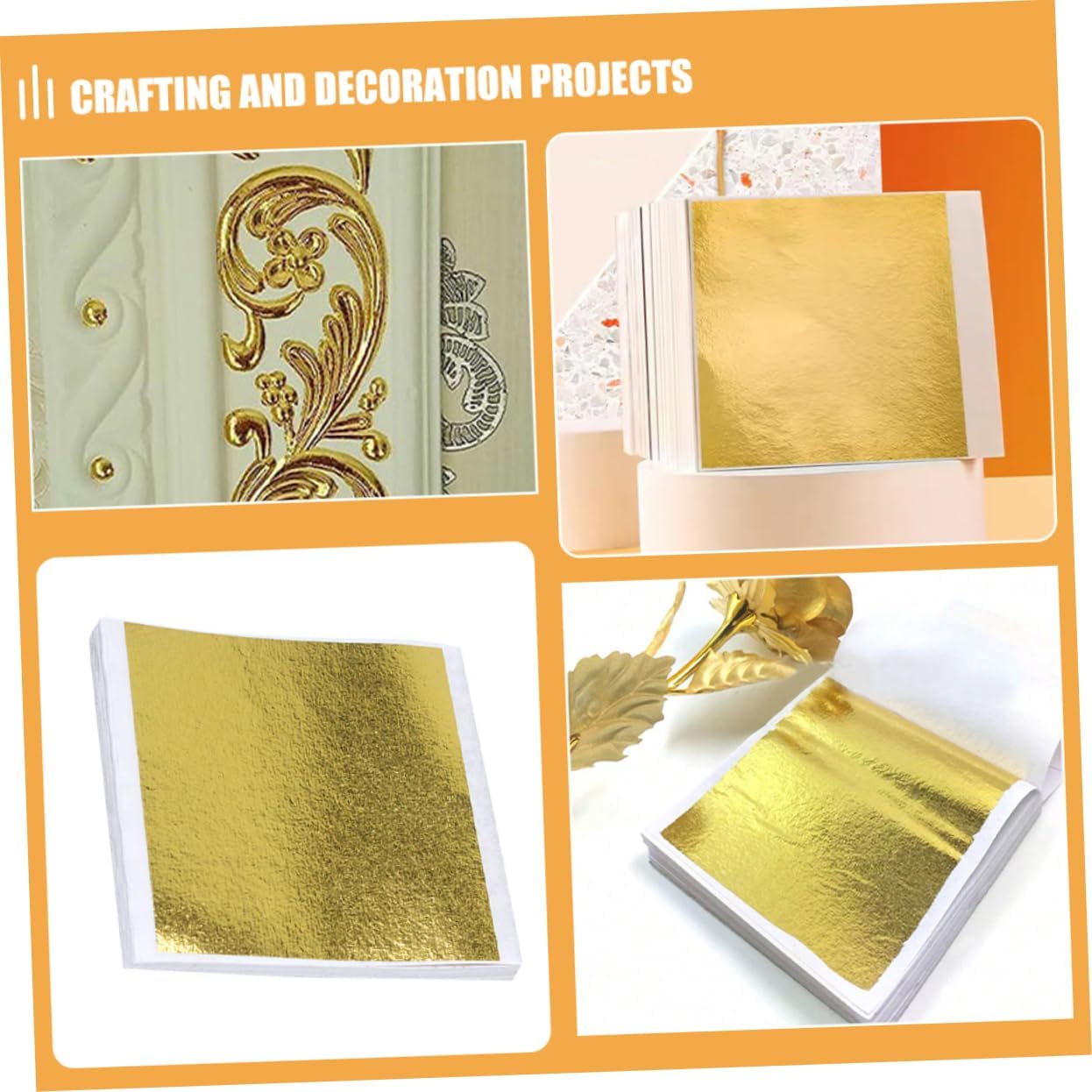 EPIGEIST Imitation Gold Leaf Flakes for Arts and Crafts 14x14cm Gold Foil Sheets 100-Piece Set for Furniture Decoration and Painting