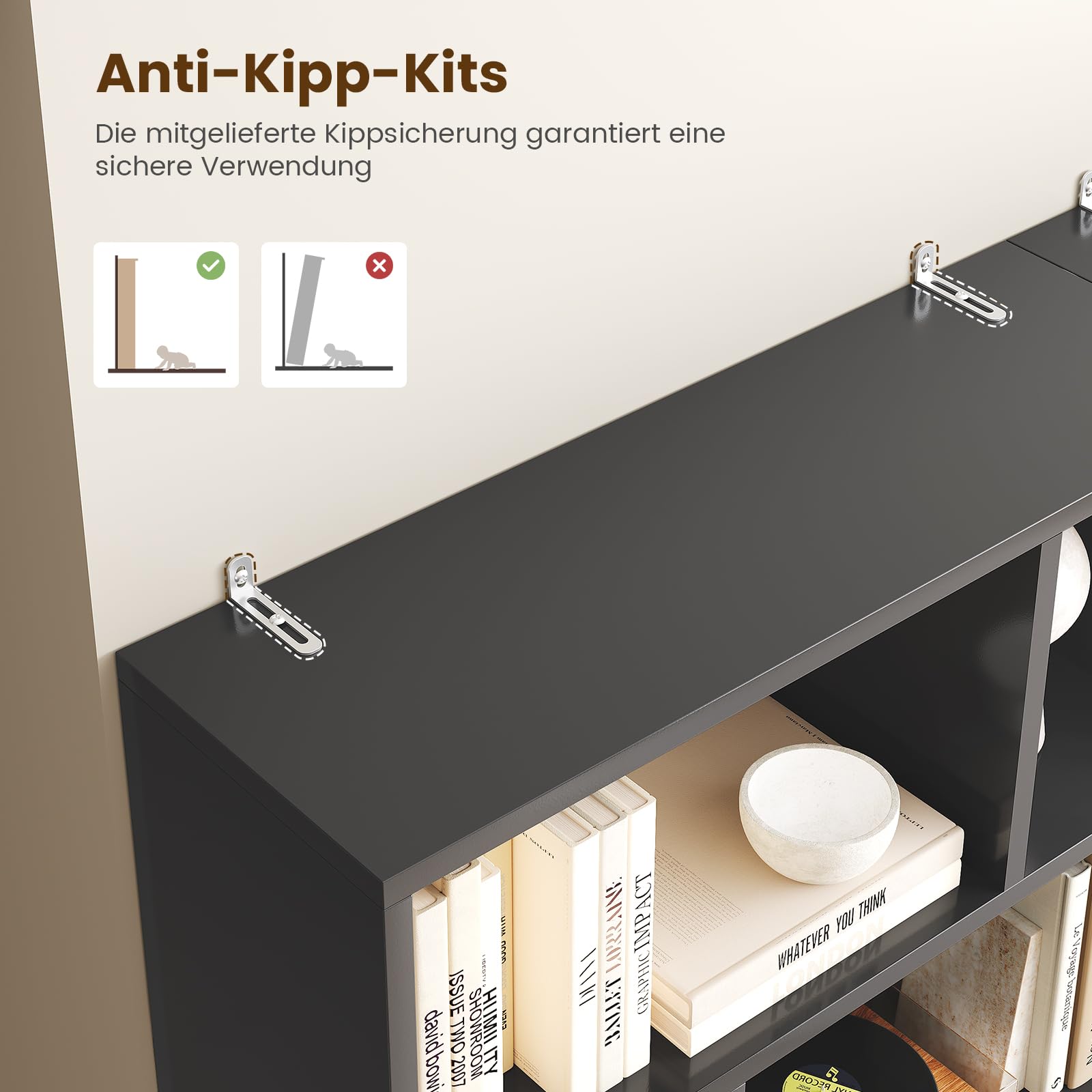 Bücherregal, Regal mit 6 Ebenen, Freistehend Bücherschrank mit 12 offene Fächer, Standregal für Wohnzimmer, Schlafzimmer, Badezimmer, Büro, Modern, Leicht zu Montieren, 173x60x24 cm, Schwarz