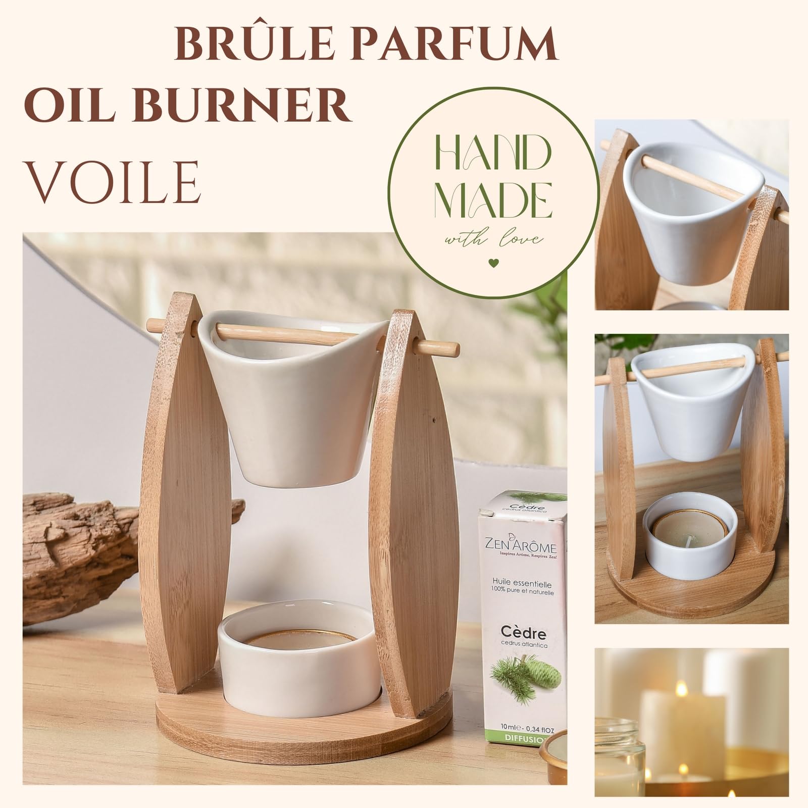 Brule perfumy bambusowe i ceramiczne woal z odpowiednią świecą i trzema topiącymi się w ofercie