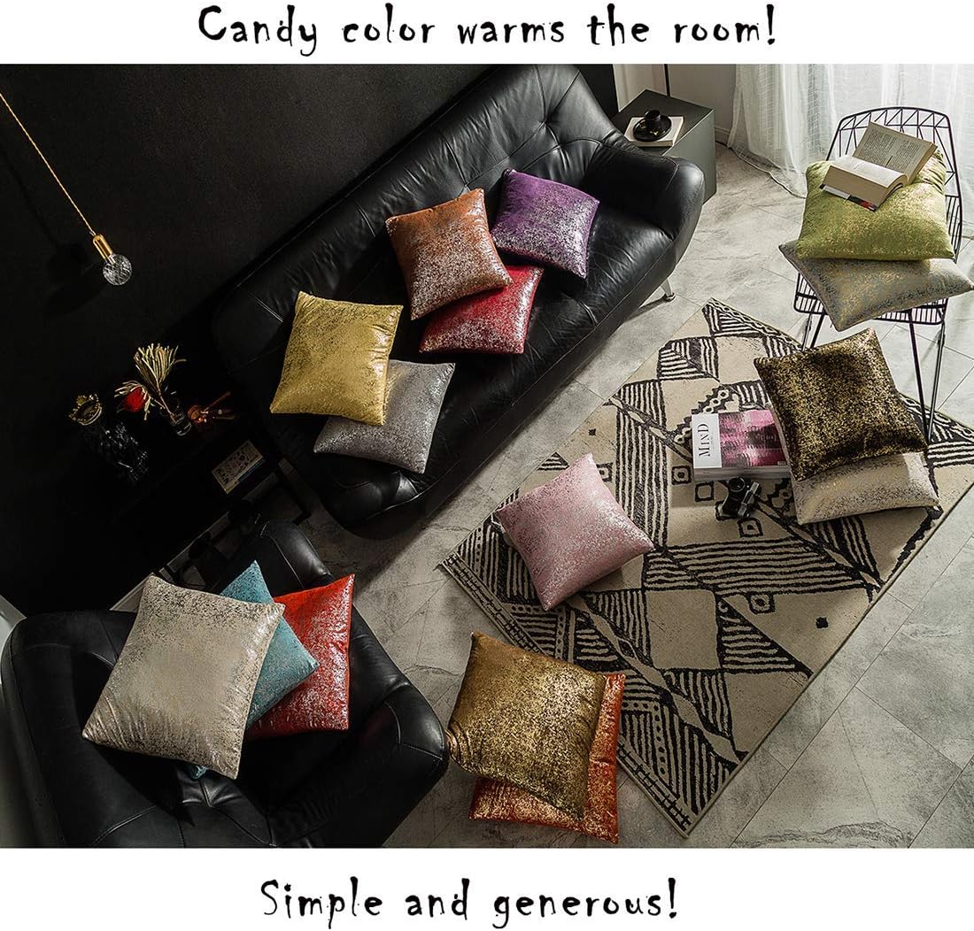 Xinrjojo Pack of 2, Soft Solid Color Sparkling Decorative Square Throw Pillow Covers Set Cushion Cases Pillow Cases for Living Room/Couch, 20"x20"(50x50cm) (Bronzing- Golden) image 5
