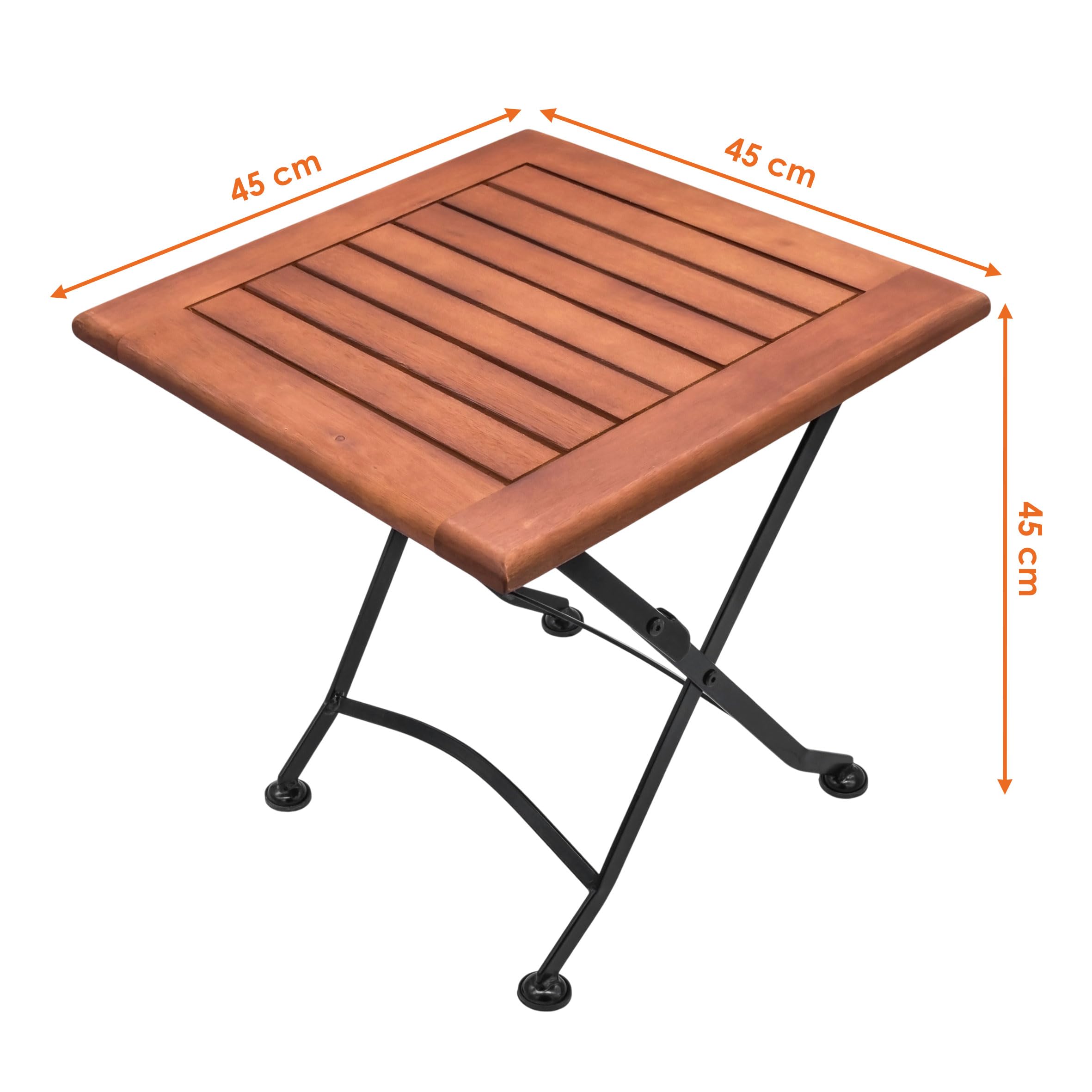 Spetebo Eukaliptusowy stół ogrodowy z metalową ramą – 45 cm – składany stół ogrodowy, drewniany stolik bistro, stolik pomocniczy