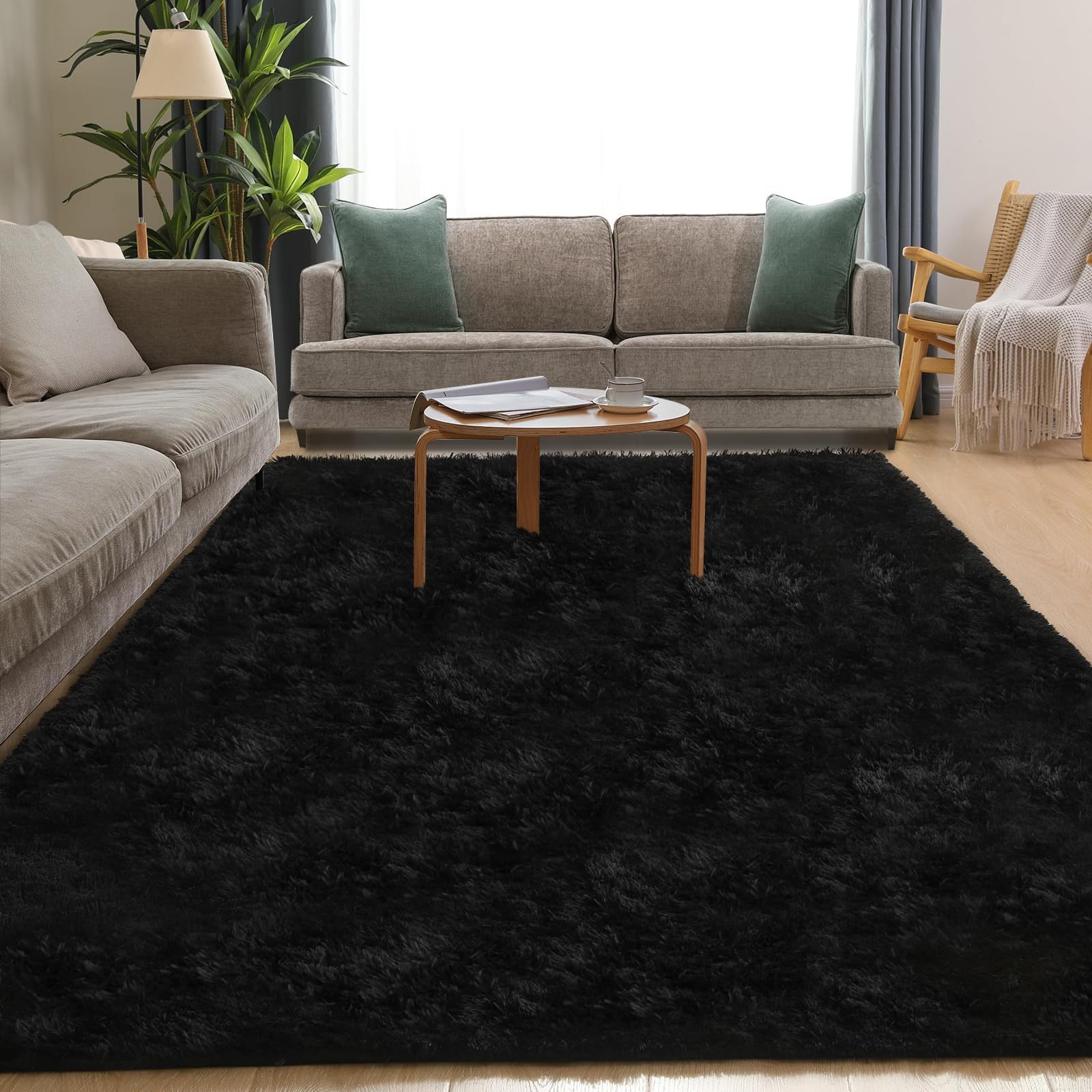 Puremy Wohnzimmer Teppich Flauschiger, Waschbar Anti-Rutsch & Hochflor Teppichen, Langflor Teppiche für Schlafzimmer & Kinderzimmer, Bettvorleger MatteTie-Dye Hellgrau, 80 * 150cm