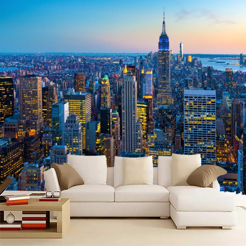 INSTR City Skyline Large Wall Mural, City View Peel and Stick Wall Wallpaper, 118" W x 82.7" H