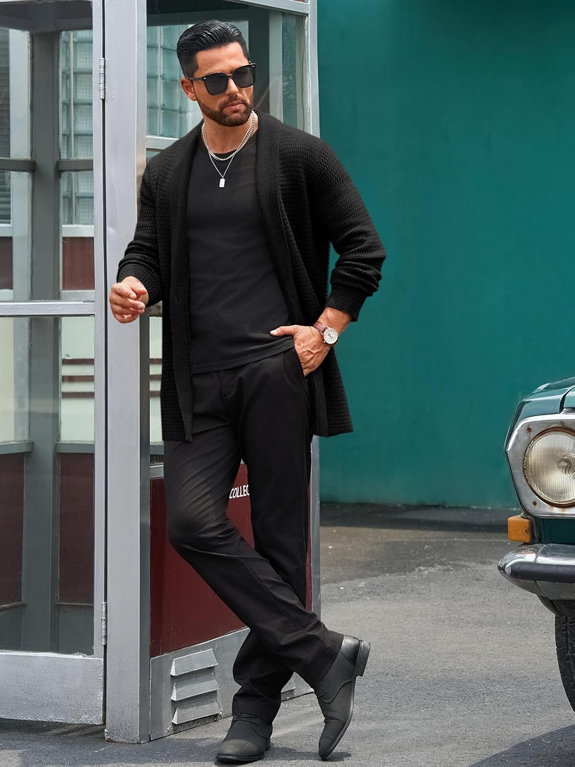 Runcati Mens Cardigan Sweater Shawl Collar Cable Knit Cardiagn Long Winter Open Front Sweaters with Pockets - Image 4