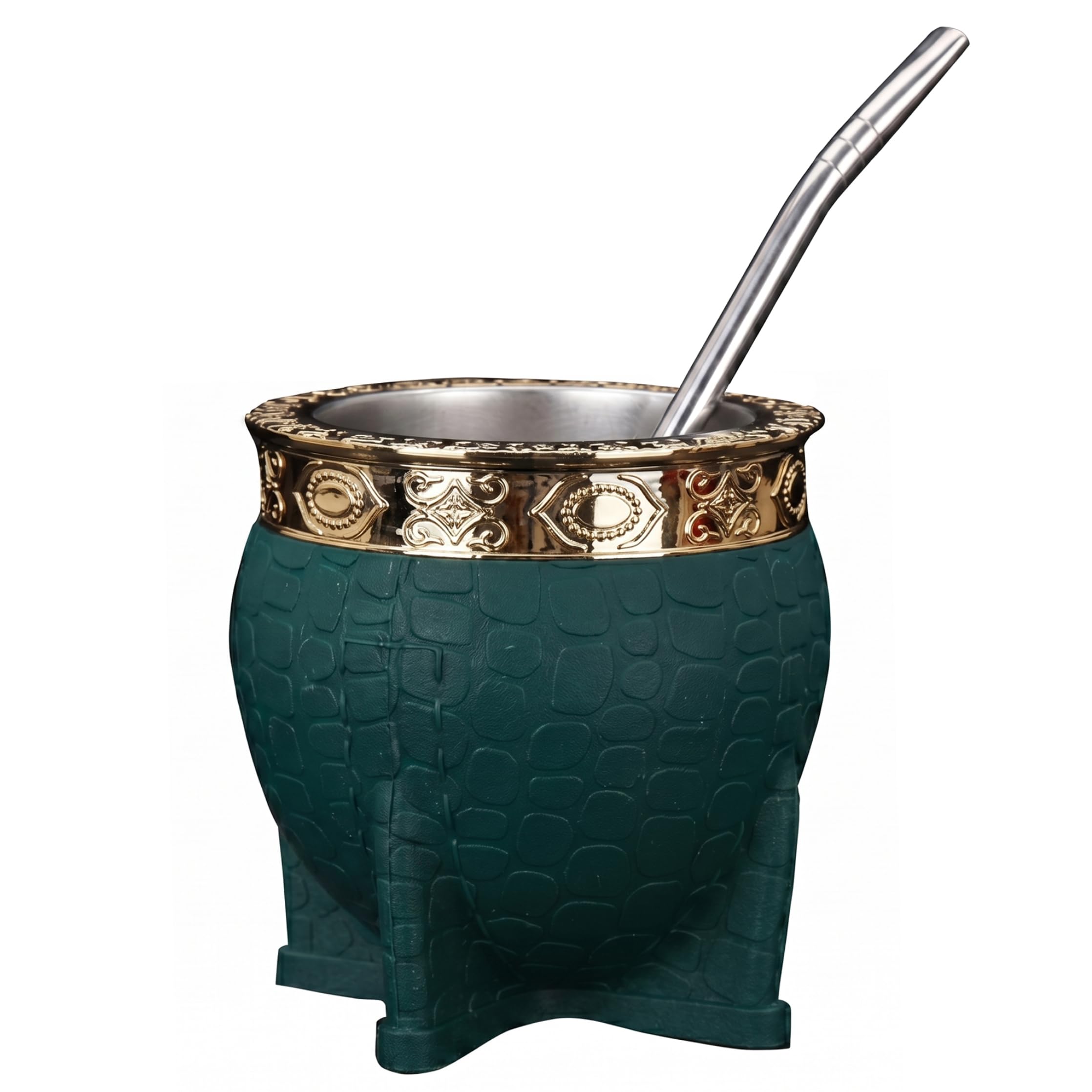 Sjfbebsy Argentine Pumpkin Mate, 180Ml Imperial Argentine Mate Cup with Stainless Steel Liner Turtle Texture Metal Straw Dark Green, Term for
