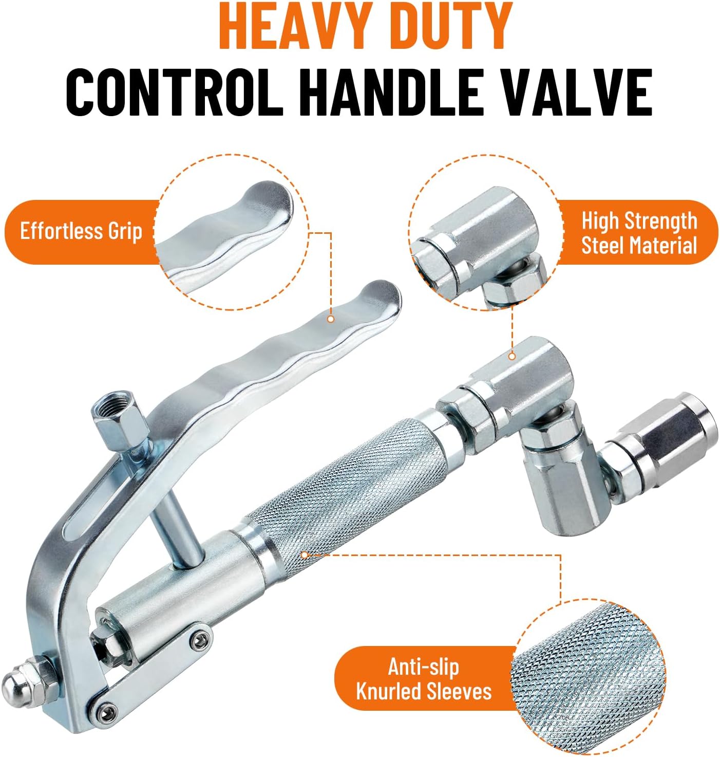 Grease Control Handle Valve for Grease Pump, 18" Flexible Spout with 4 Jaws Coupler, 1/4" NPT(f) Inlet Thread, 7500 PSI Max Working Pressure, 360 Degree Z Swivel Design