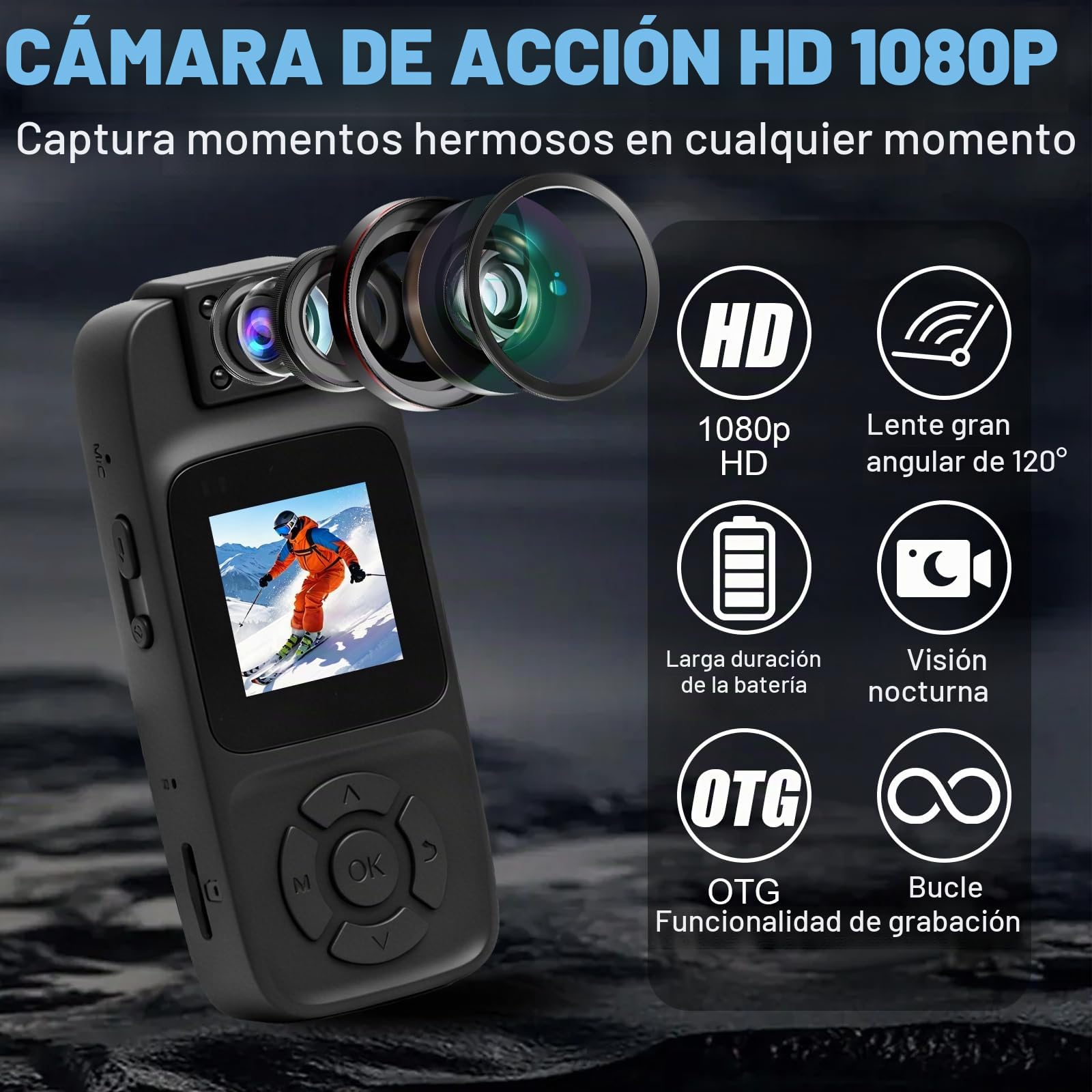 BodyCam 256G Resistente al Agua con Función de Visión Nocturna, Cámaras Corporales 4K con Cámara Giratoria de 180°,Batería de 180 Minutos para Ciclismo,Deportes al Aire Libre,Viajes,Policía