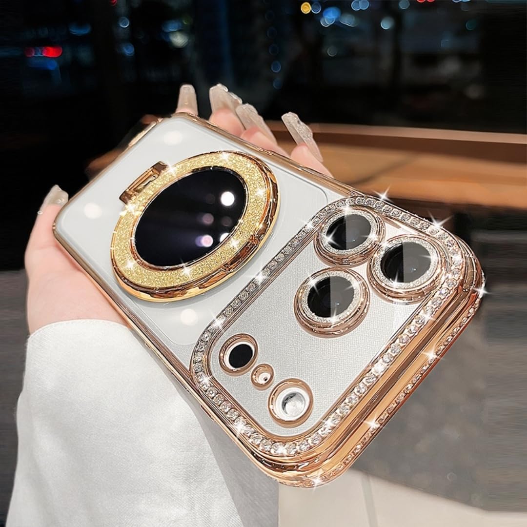 Étui luxe diamant iPhone 14 Pro coque miroir élégante or