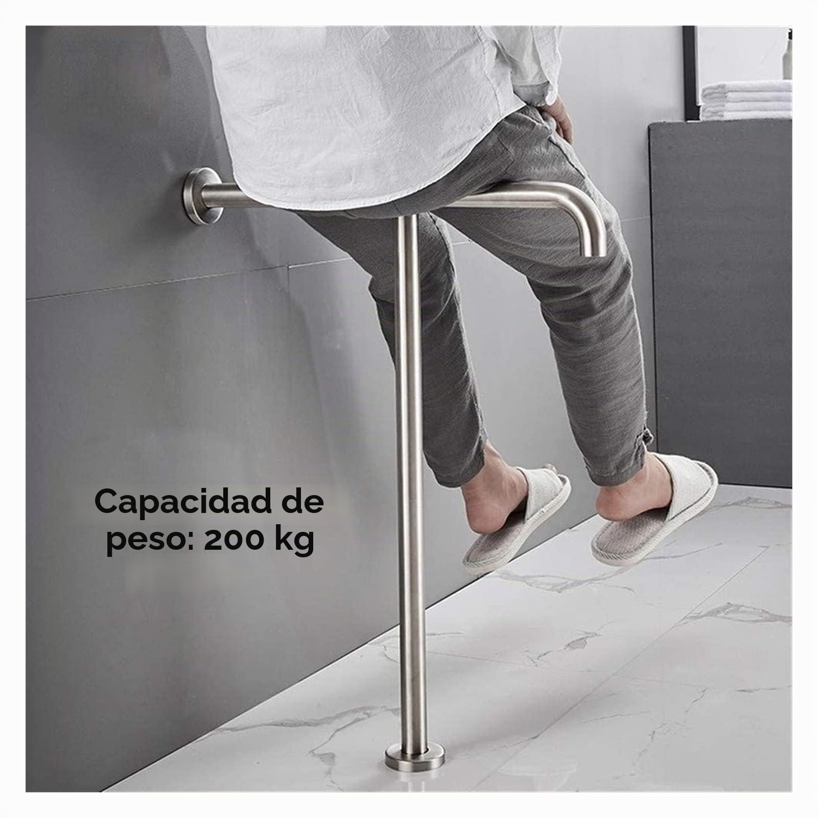 Barra de Apoyo de Acero Inoxidable para baño - Riel de Inodoro montado en la Pared con Pata, de Suelo a Barra, rieles para