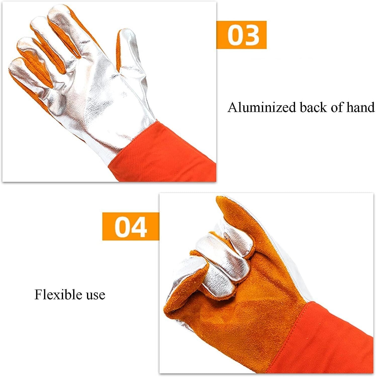 PIWINE Gartenhandschuhe, schnittfeste Handschuhe, feuerfeste Handschuhe, Kraft-Aluminiumfolie, hochtemperaturbeständige Schweißhandschuhe for Metallurgie, Herd, Grill