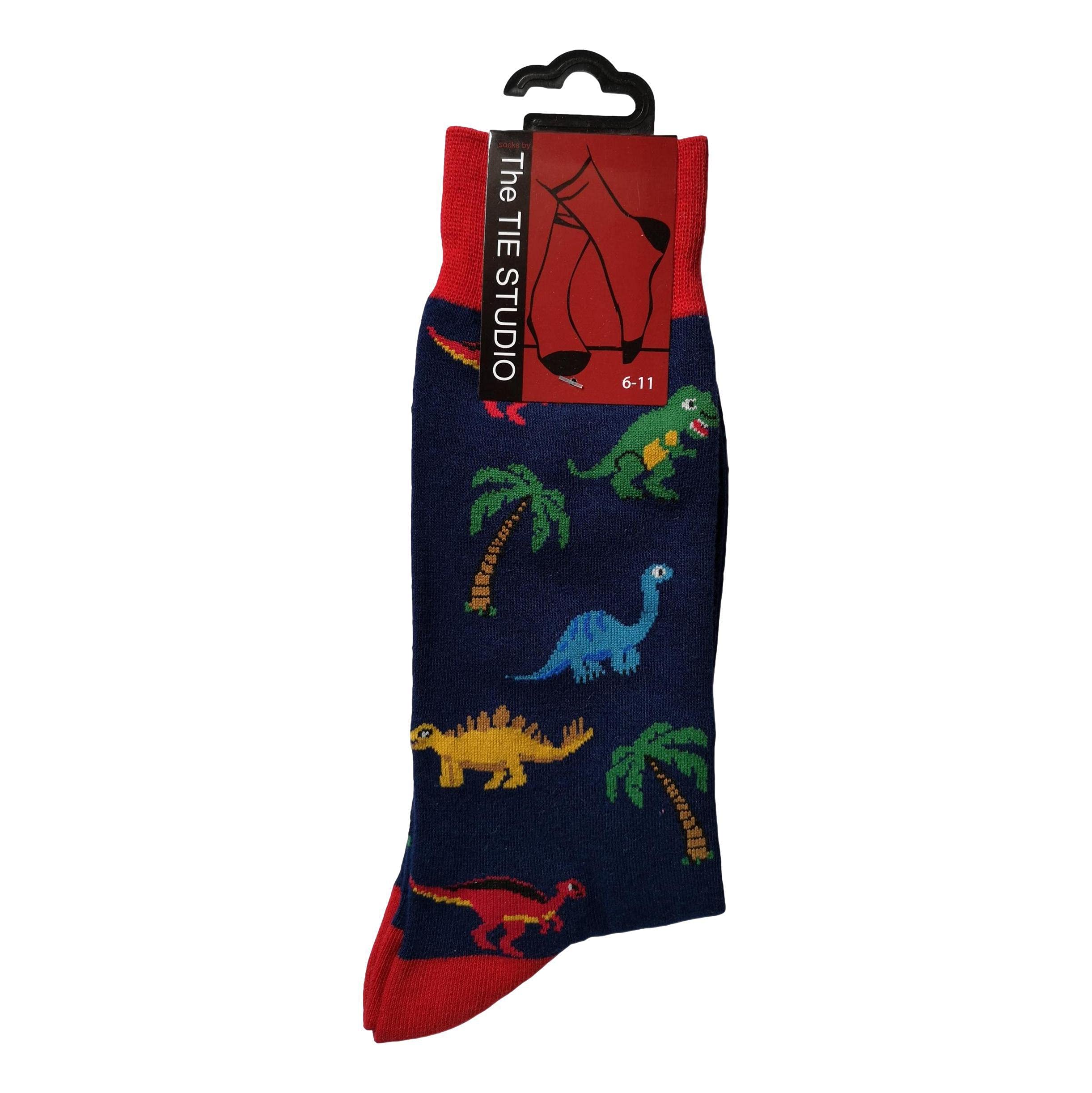 Tie Studio Dinosaurs on Navy Blue Unisex Novelty Ankle Socks Adult Size 6-11