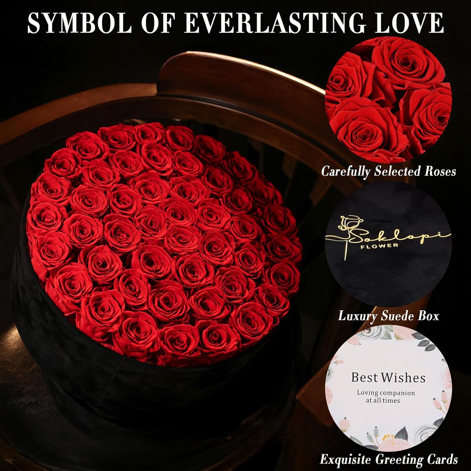 Valentines Day Gifts 47 Flowers, Luxury Real Preserved Roses in a Suede Box, Forever Roses in a Box, Red Roses Bouquet, Anniversary, Proposal, Wedding, Birthday, Gifts for Women,Girlfriend, Wife, Her - Image 6