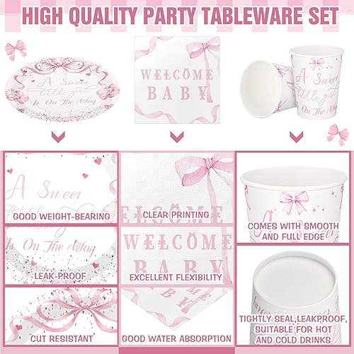 Vista 159 de Hushee Juego de 200 platos florales de papel para baby shower, servilletas, tazas, suministros de fiesta de baby shower, juego de vajilla desechable