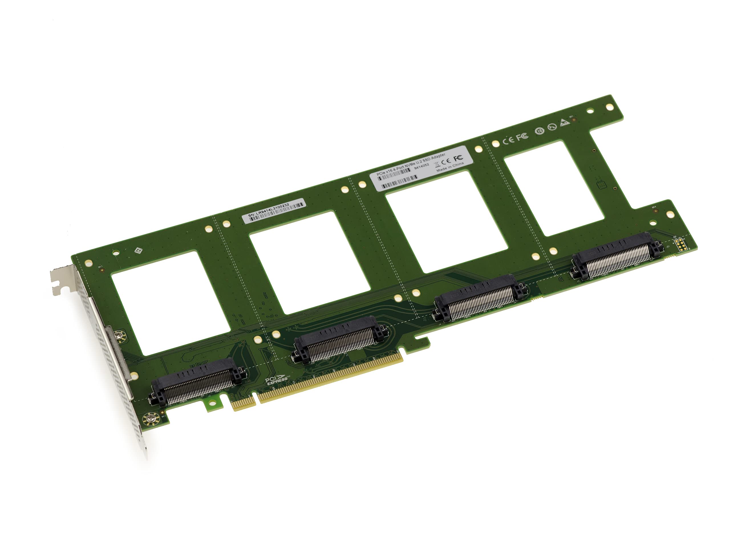 KALEA-INFORMATIQUE PCIe x16 PCIe 3.0 card for 4 SSD PCIe NVMe U.2 U2 68-pin SFF-8639. Direct board mounting without cables.
