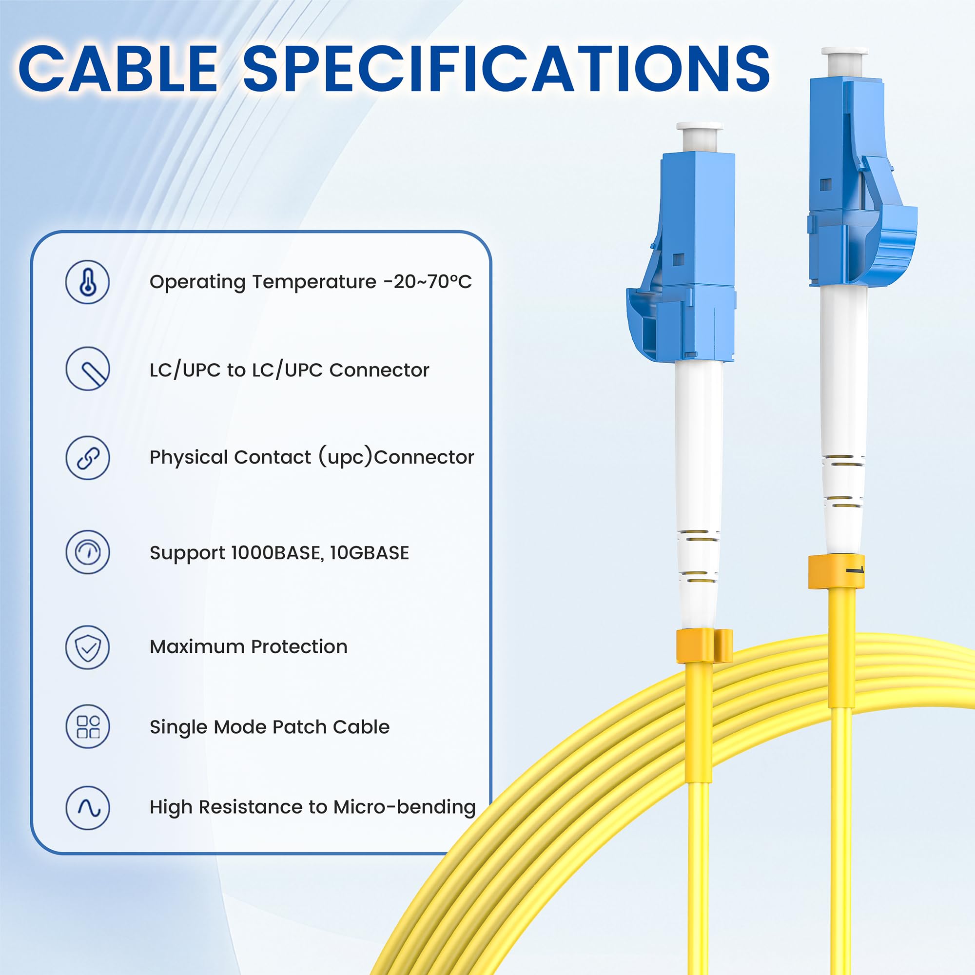 Lot de 6 câbles de raccordement en fibre OS2 LC vers LC 3 m, 1 G/10 Go 9/125um SIMPLEX LC/UPC SMF, câble de raccordement en fibre monomode LSZH (jaune) – 3 m