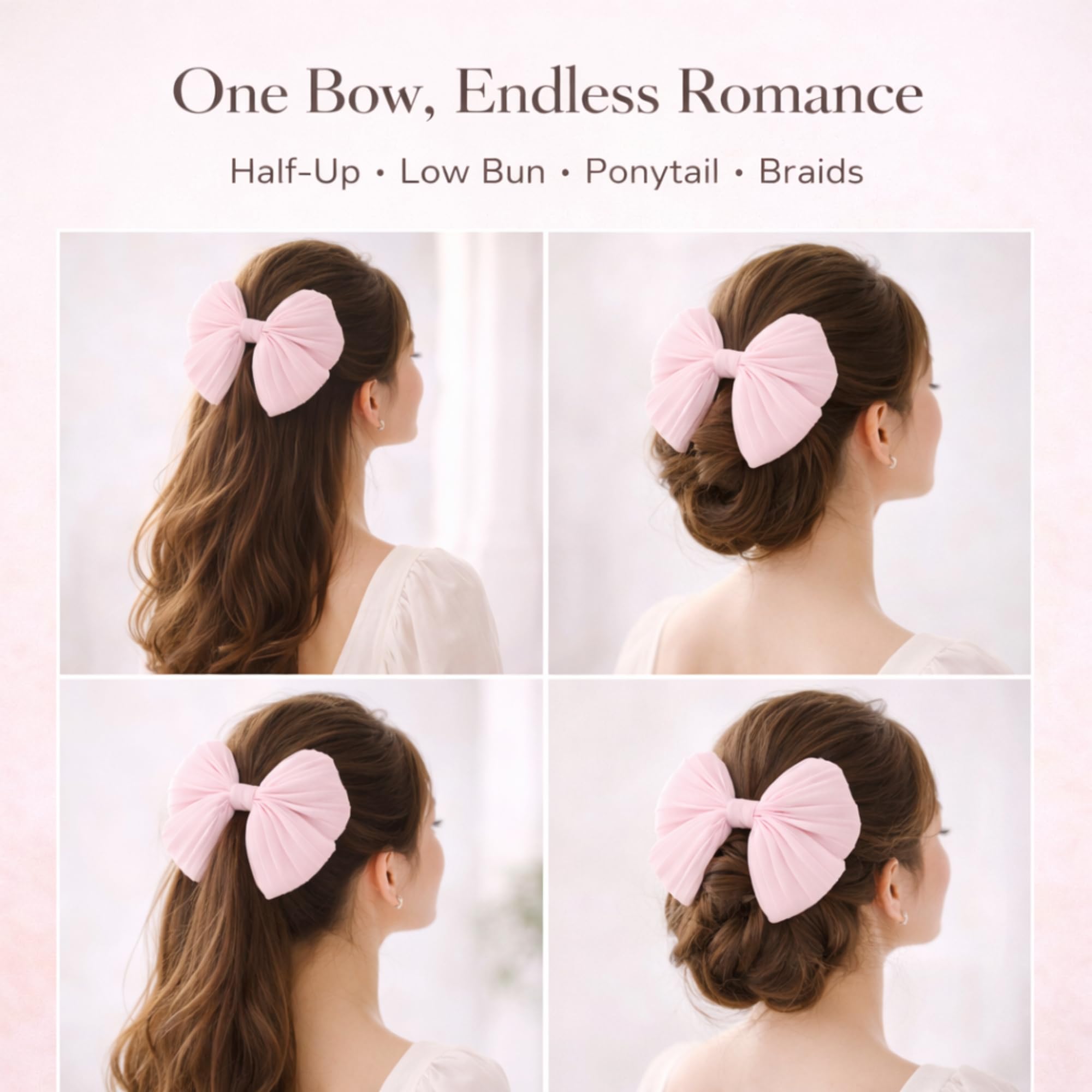 HAIRBERRY® Soft Sky Blue Crushed Georgette Bow Hair Clip for Girls & Women | Lightweight, Hair-Friendly Stylish Hair Accessory for Daily, Office & Party (Pink) 3