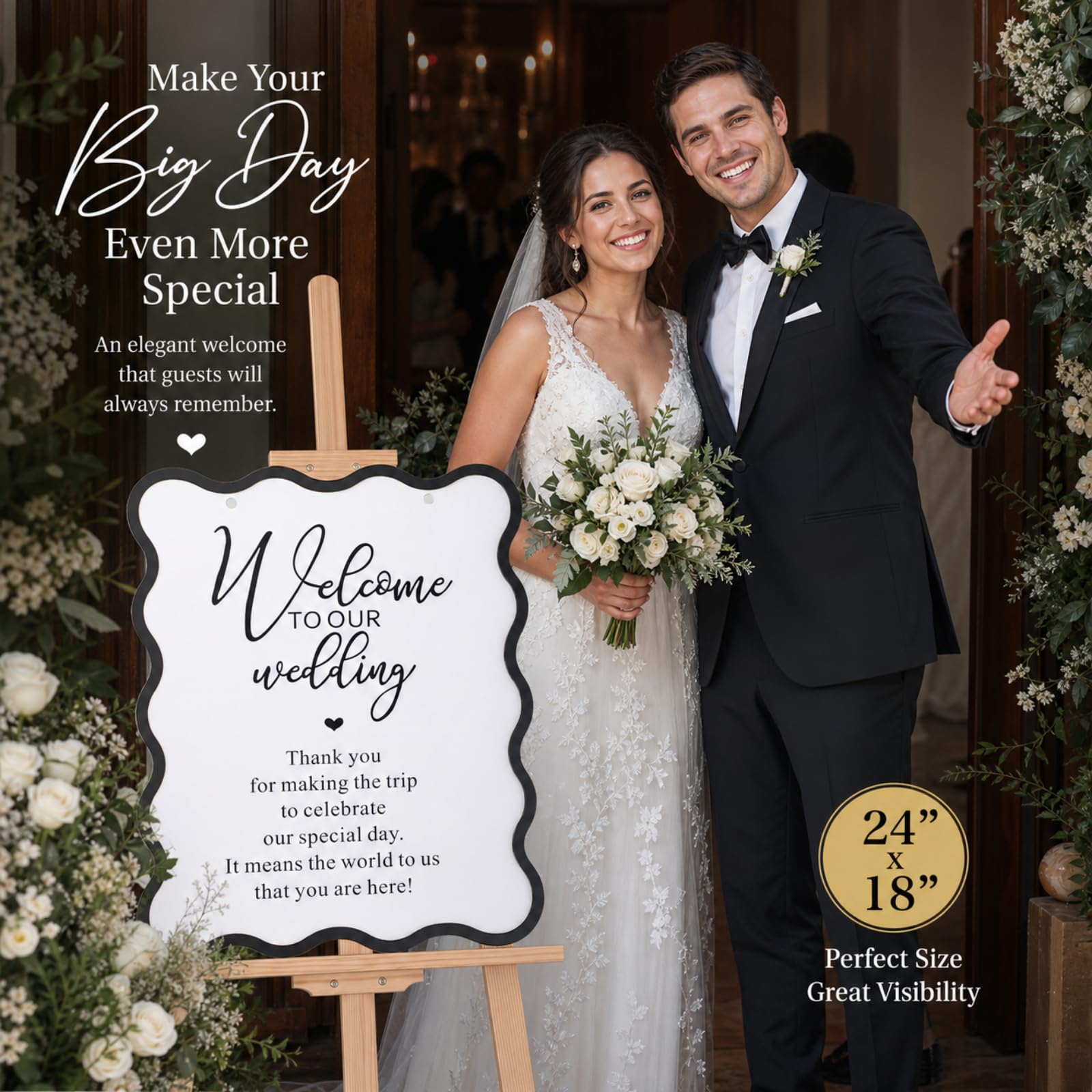 Yousoontic Acrylschild für Hochzeit, 61 x 45,7 cm, großer Präsentationsständer, Dekoration, Acryl, Brautparty, Ständer, Dekoration für Garten, Zeremonie, Rasen, Outdoor, Indoor