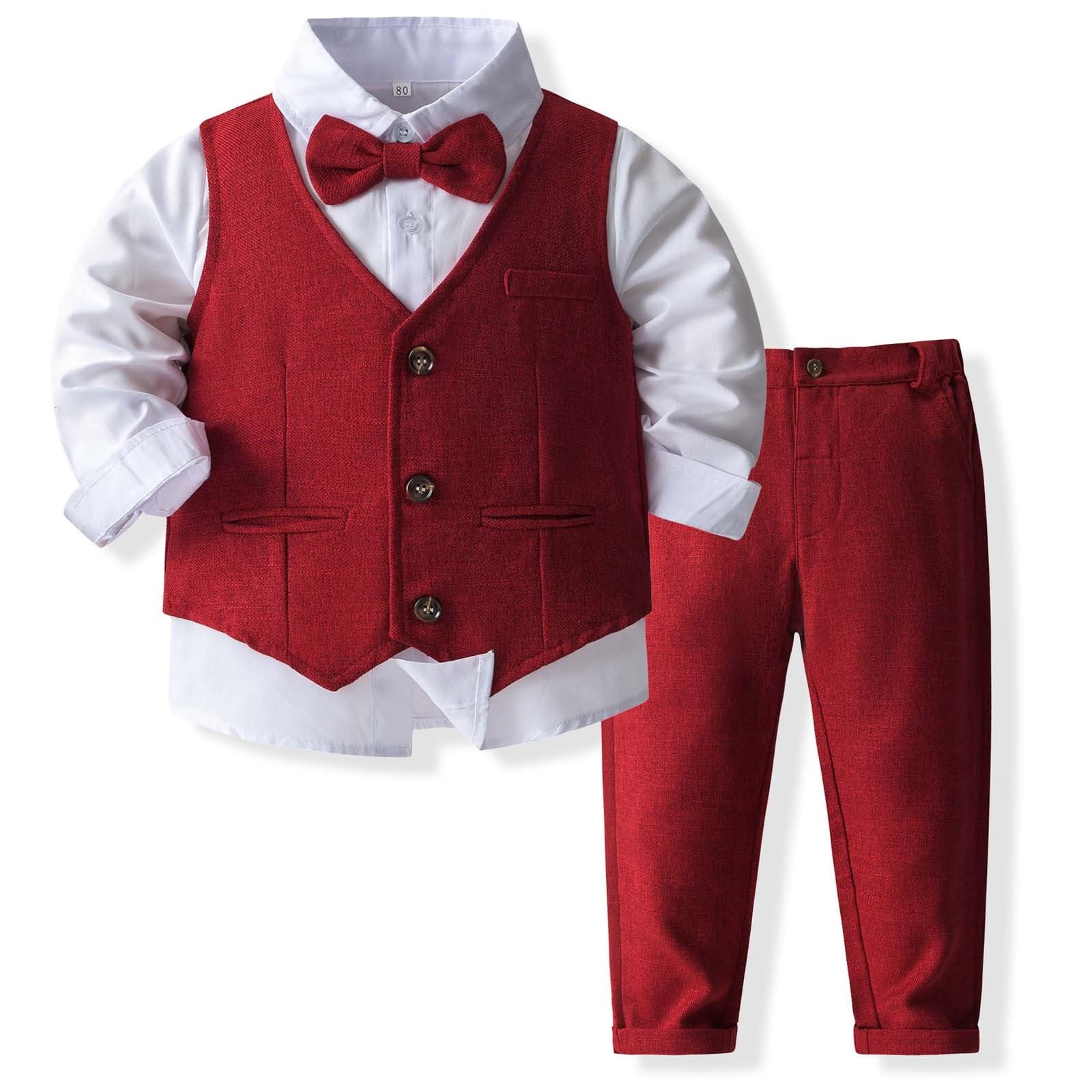 Completo elegante per neonato, camicia, gilet e pantaloni, smoking in cotone, per battesimo e cerimonie