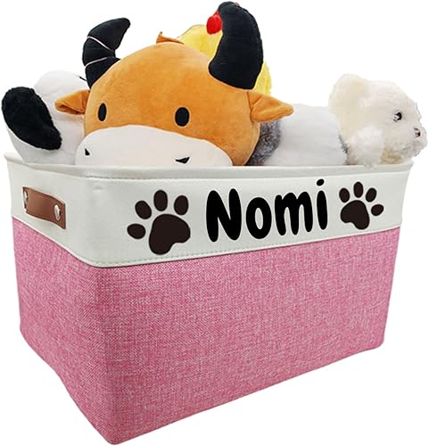 Dog Toy Basket Collapsible Dog Toy Box with Handles Foldable Dog Toy Bin for Pet Toys,Accessories(Personalized,L:17"L x 13"W x 10"H)