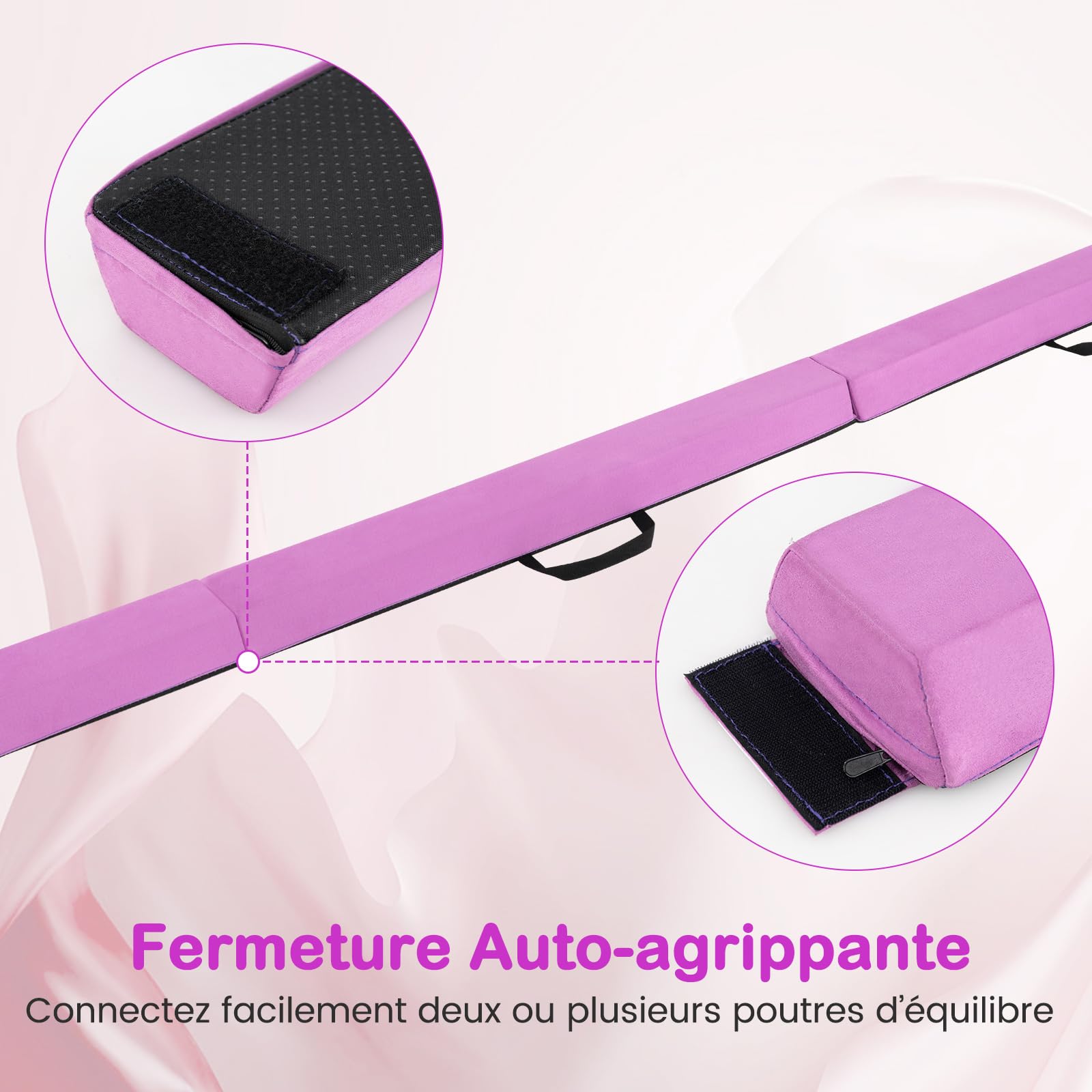 GYMAX Poutre Gymnastique Pliable 210cm, Poutre d'Équilibre Enfant, Revêtement Doux en Daim, Fond Antidérapant, Poignée de Transport, Équipement d'Entraînement à Domicile pour Débutants