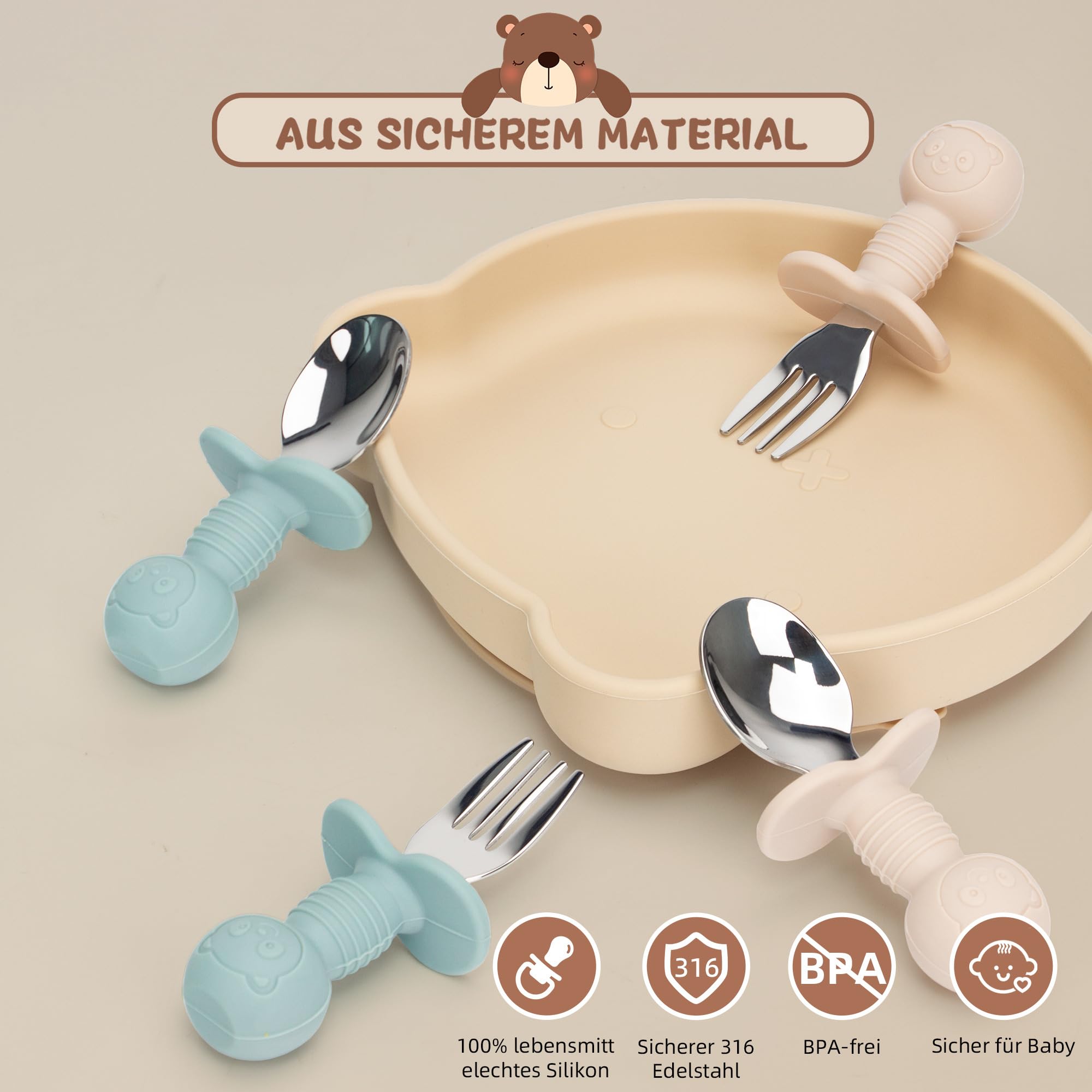 MOJINL Set of 4 Baby Cutlery Set from 1 Year, BPA-Free Silicone Baby Cutlery Set - Image 3