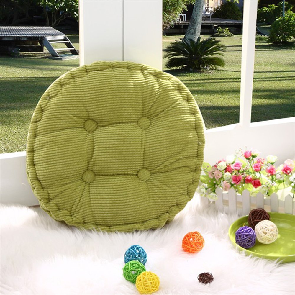Tatami Seat Cushion Round Chair Shock Absorber Cotton for Home Office Car Corduroy Chair Cushion (Green)