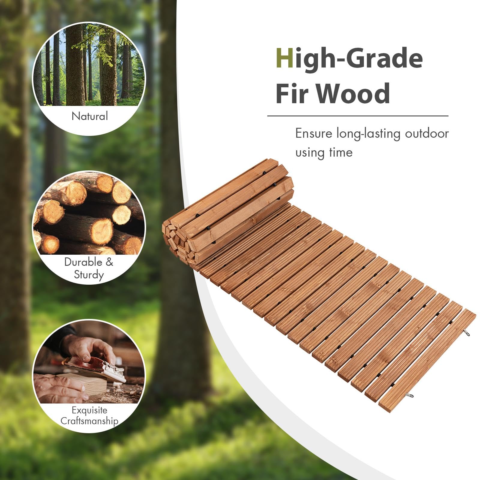 SOARS Camino de Madera Enrollable 245 cm - con Alambre, Textura Antideslizante y Resistente al Mal Tiempo - Ideal para Jardín, Patio y Playa (245 x 55cm)