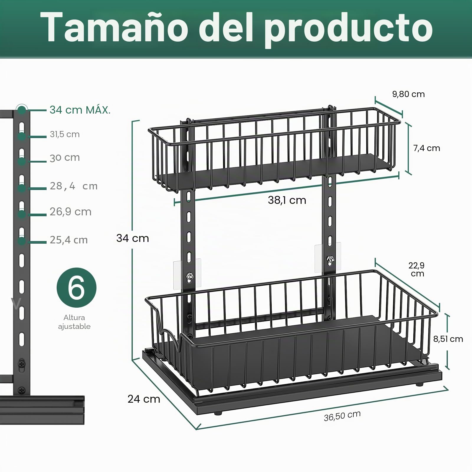 Organizador de almacenamiento para fregadero, cesta deslizante extraíble de 2 niveles, estante de cajón metálico, estantes organizadores multiusos