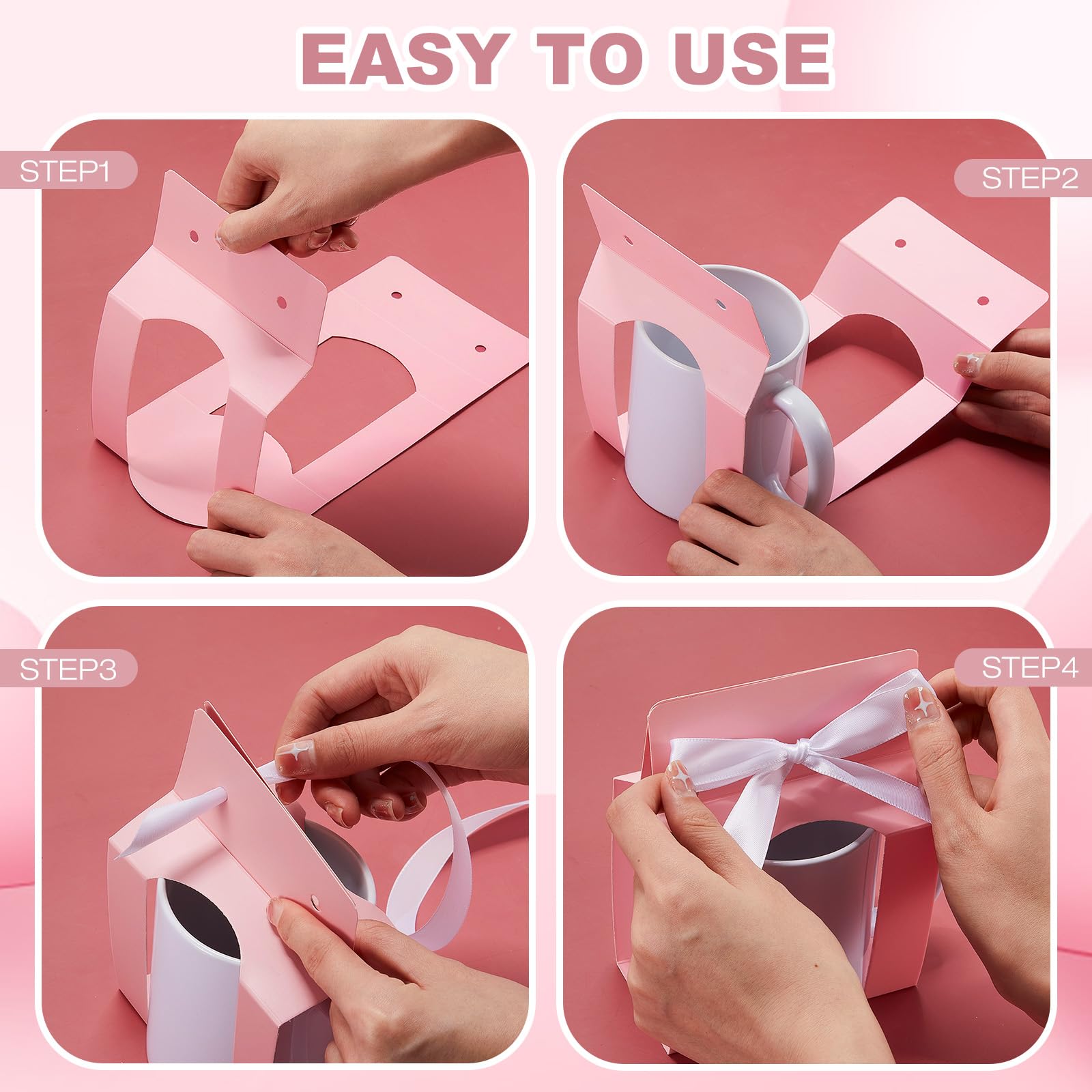 Kosiz 36 scatole per tazze a sublimazione, sacchetti regalo, con finestra, scatole per spedizioni, vendite di confezioni regalo per tazze e confezioni regalo (rosa, bianco, per tazze da 325 ml)