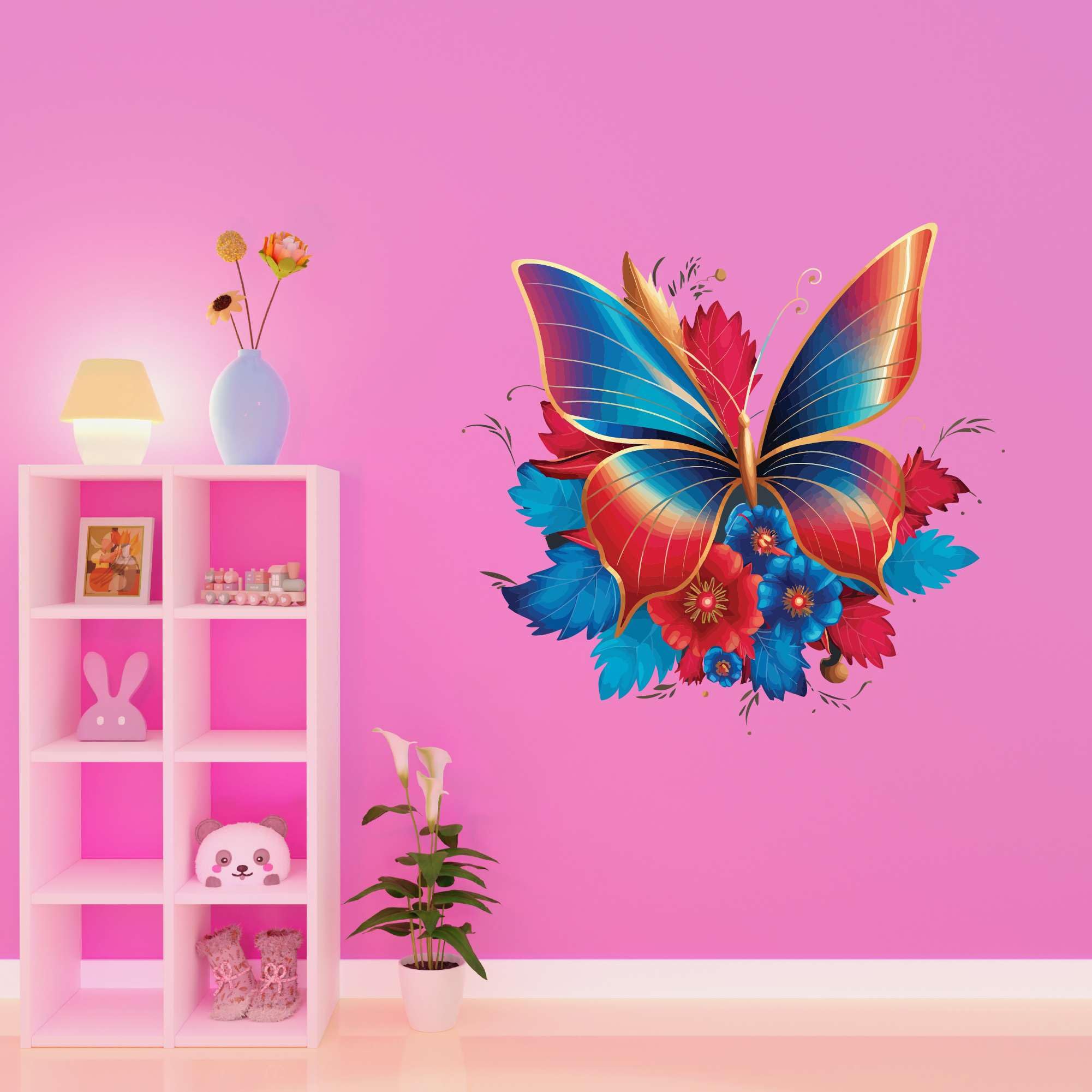 Amazon.co.jp: 美しい花の蝶 カラフルな抽象的な動物のウォールアート 